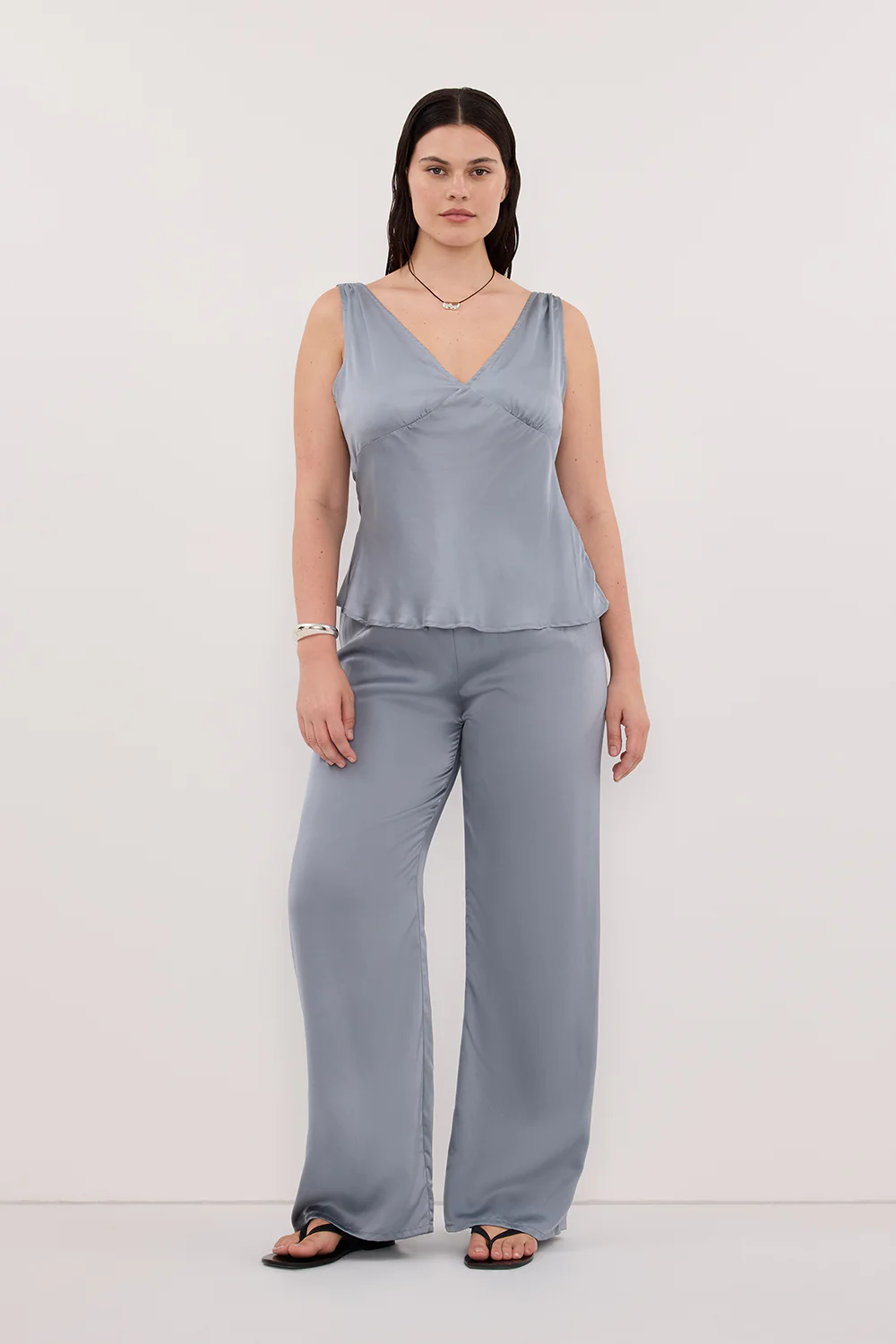 JORJA DUSTY BLUE SLEEVELESS SILK TOP - Image 6