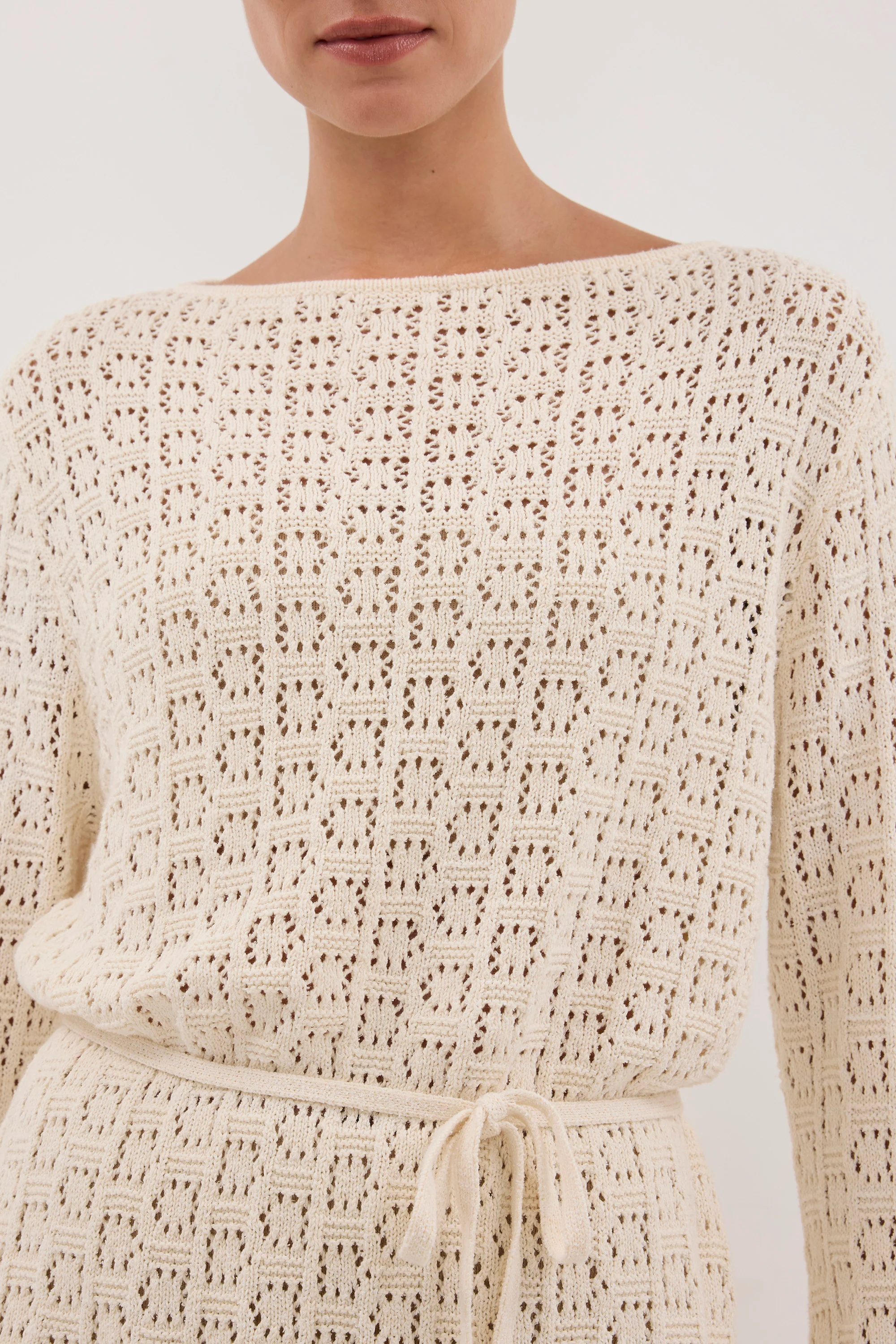 KEIRA NATURAL LONG SLEEVE KNIT MINI DRESS - Image 6
