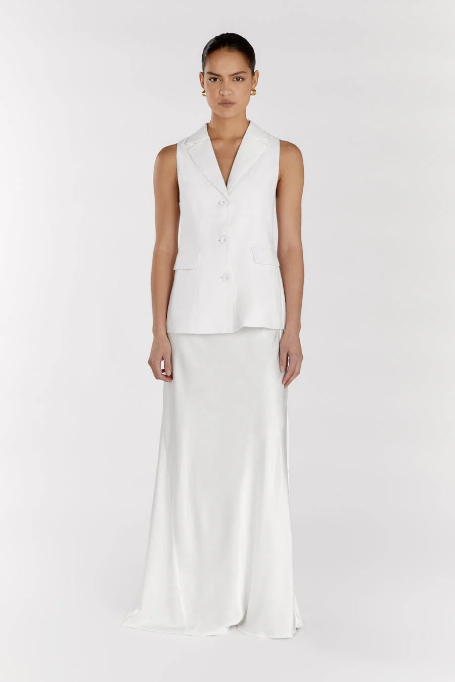 KRISTIN WHITE LINEN LONGLINE VEST