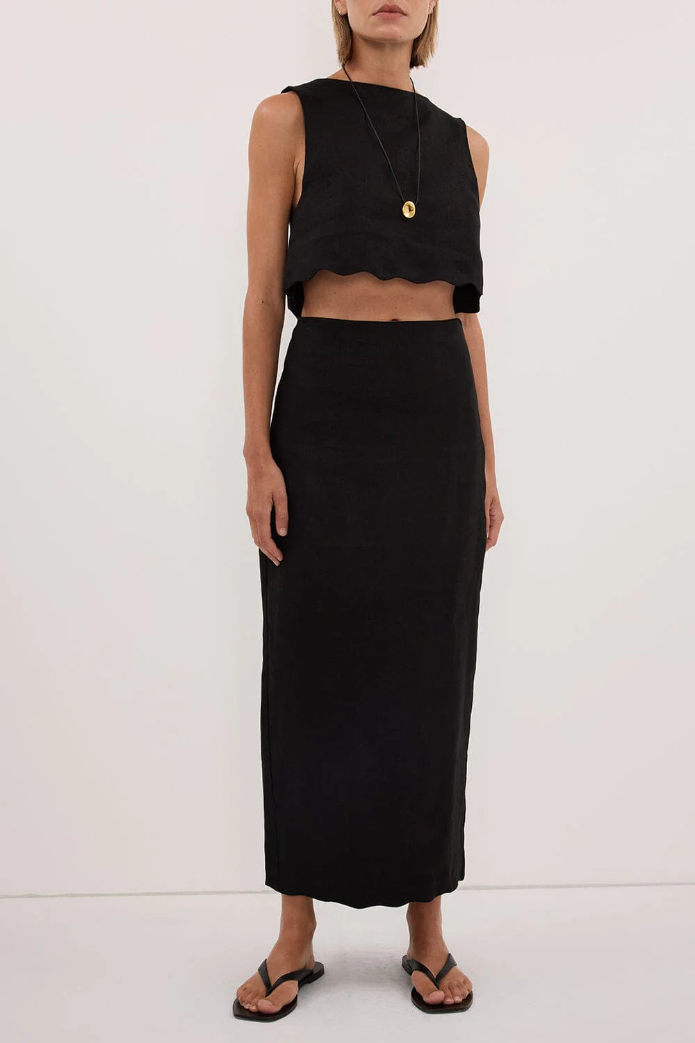 LELA BLACK LINEN MIDI SKIRT - Image 2