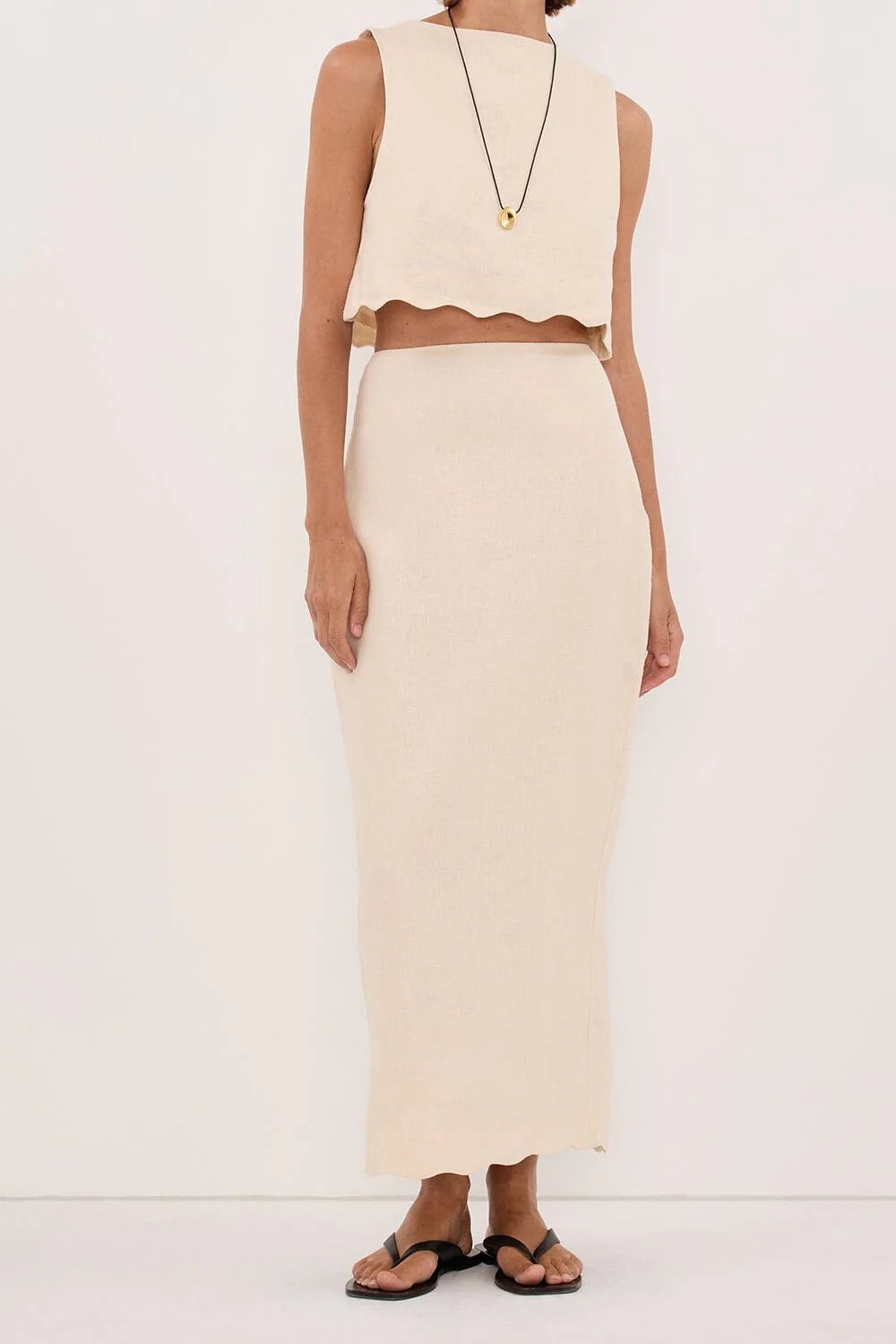 LELA SANDSTONE LINEN MIDI SKIRT - Image 2