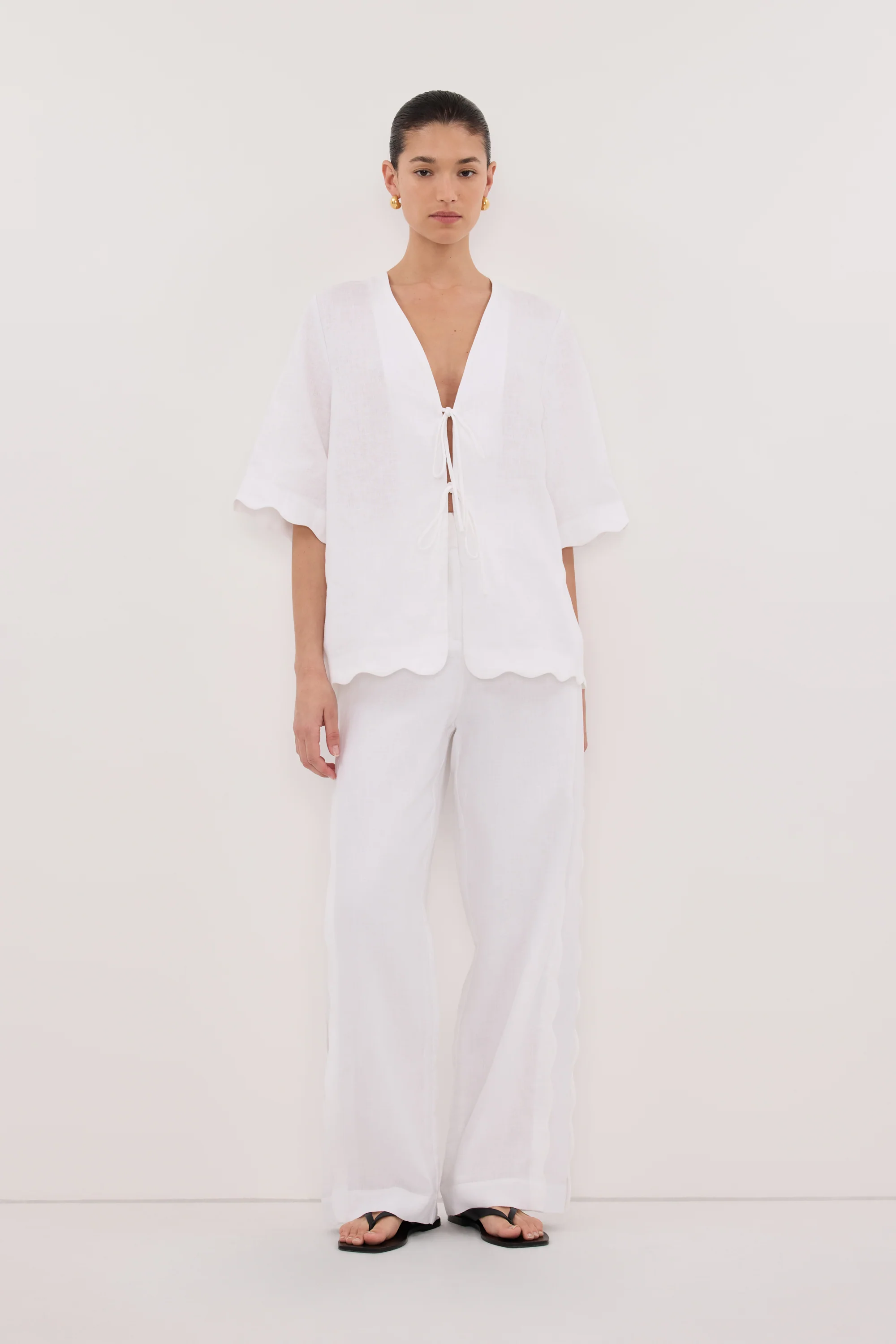 LELA WHITE SHORT SLEEVE LINEN SHIRT - Image 6