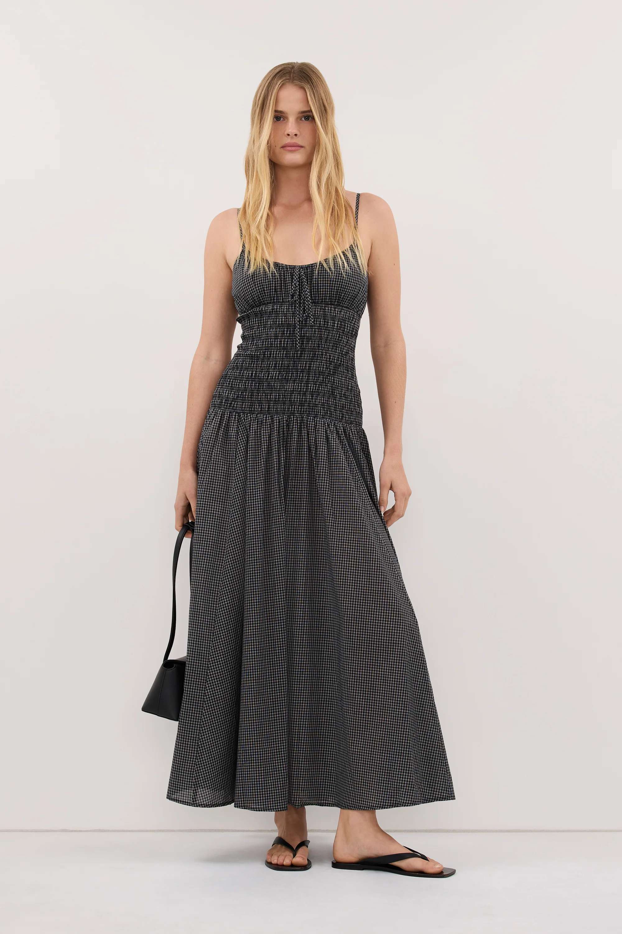 LILA BLACK CHECK MIDI DRESS