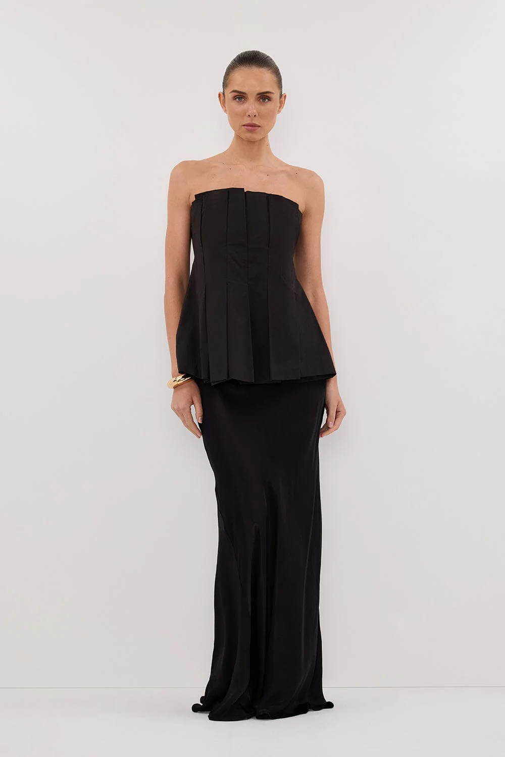 LILLY BLACK PLEATED STRAPLESS TOP
