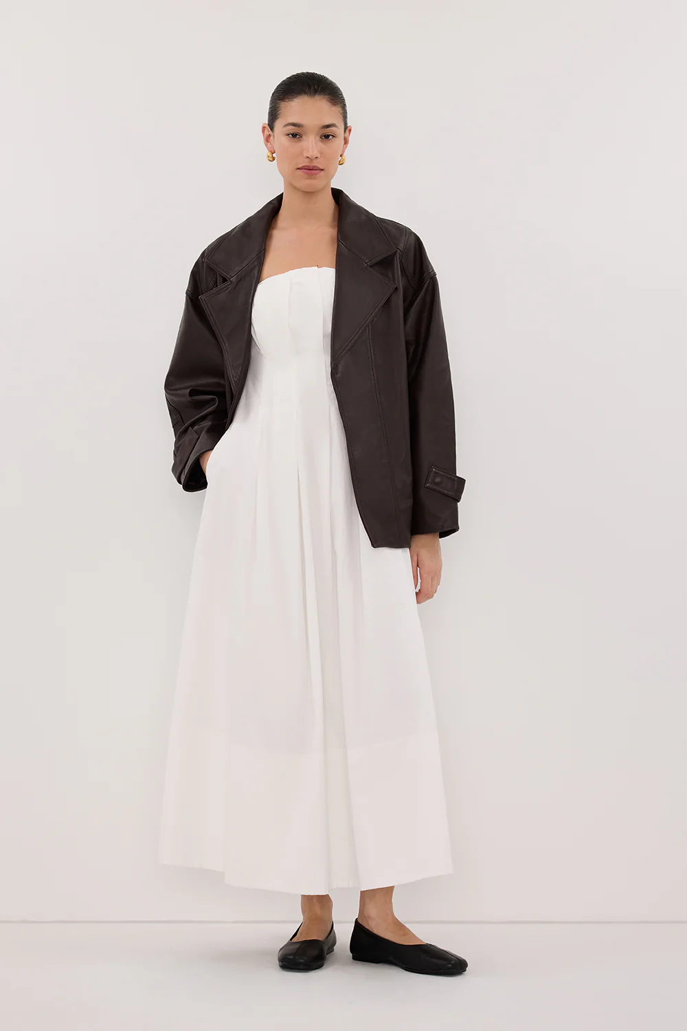 LILLY WHITE COTTON STRAPLESS MIDI DRESS