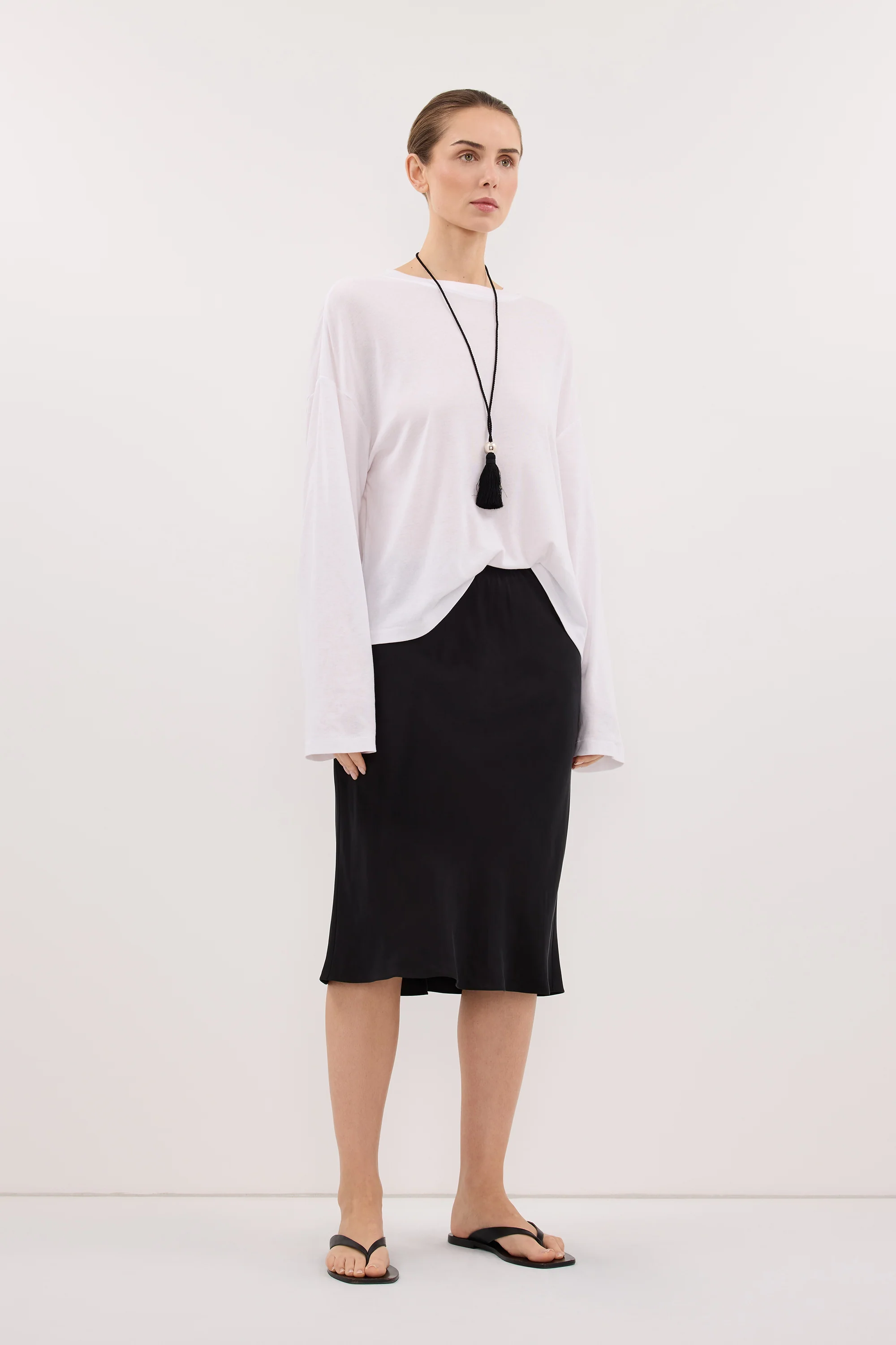 LOUISA BLACK CUPRO KNEE LENGTH SKIRT - Image 3