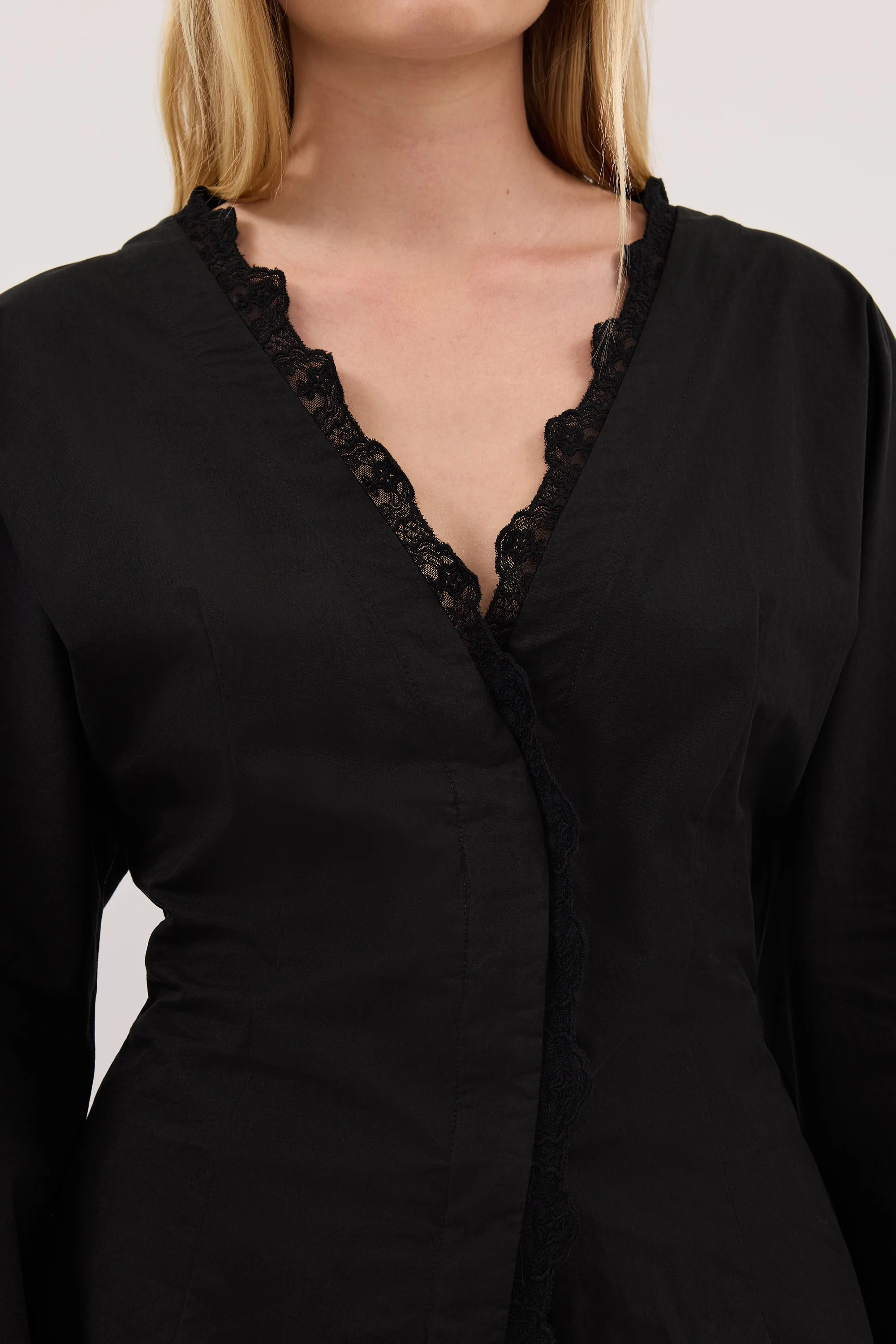 LUCETTE BLACK LACE TRIM COTTON TOP - Image 5