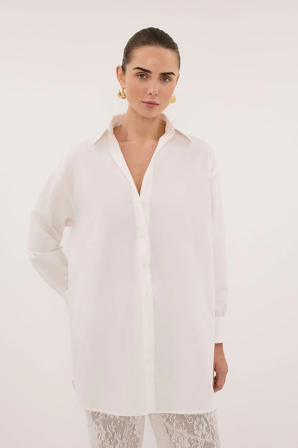 LULU LONGLINE WHITE COTTON SHIRT - Image 2
