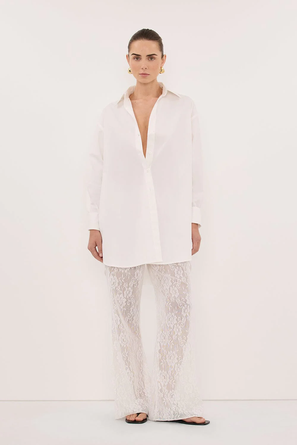LULU LONGLINE WHITE COTTON SHIRT - Image 3