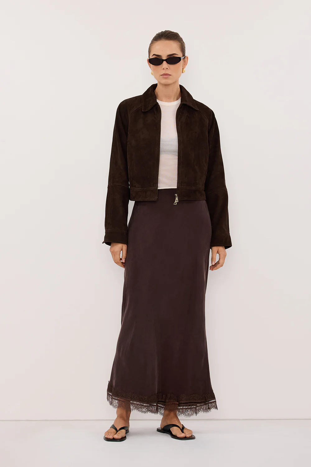 MAEVE BITTER CHOC SUEDE CROPPED JACKET - Image 2