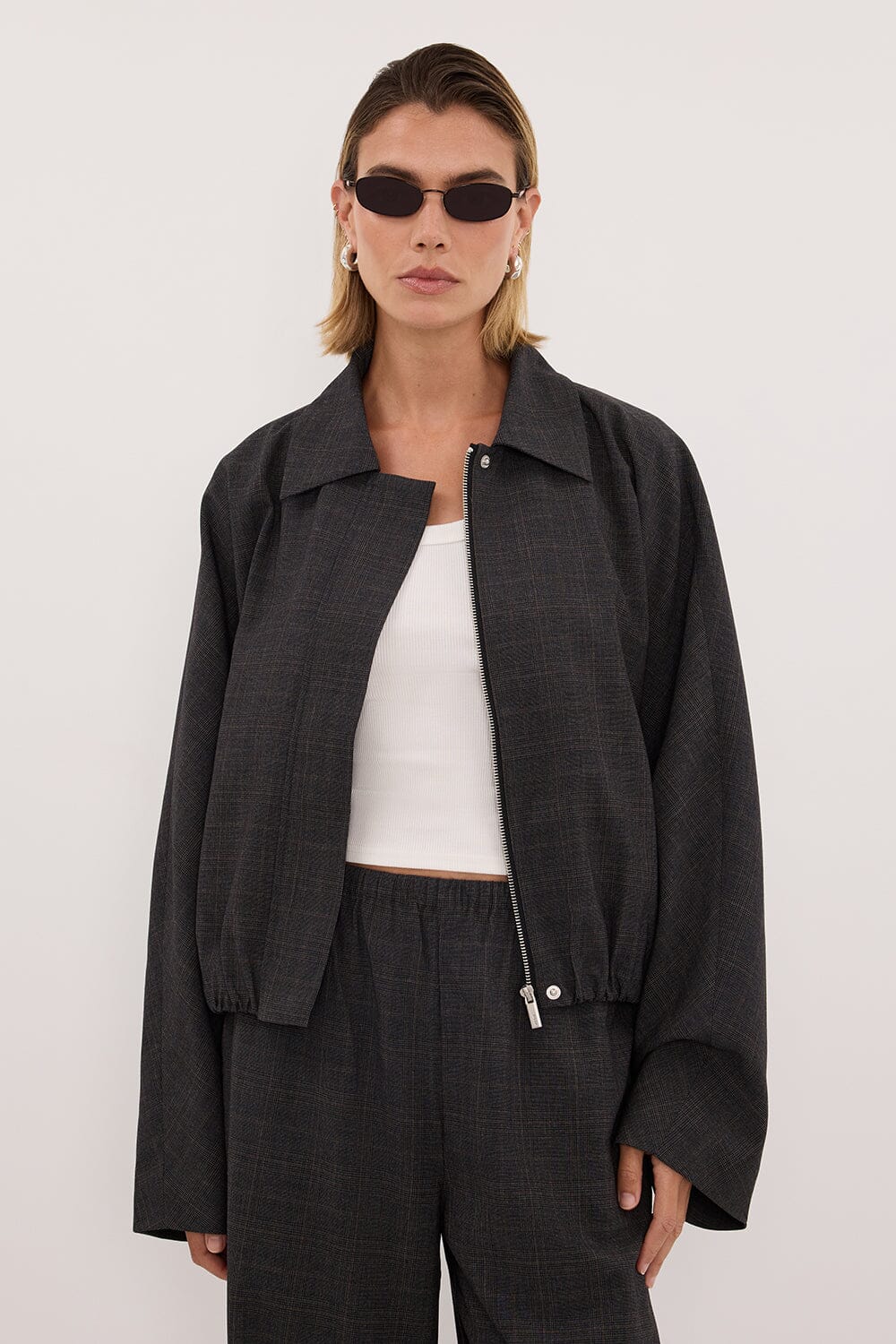 MARCO GREY PLAID BOMBER JACKET - Image 5
