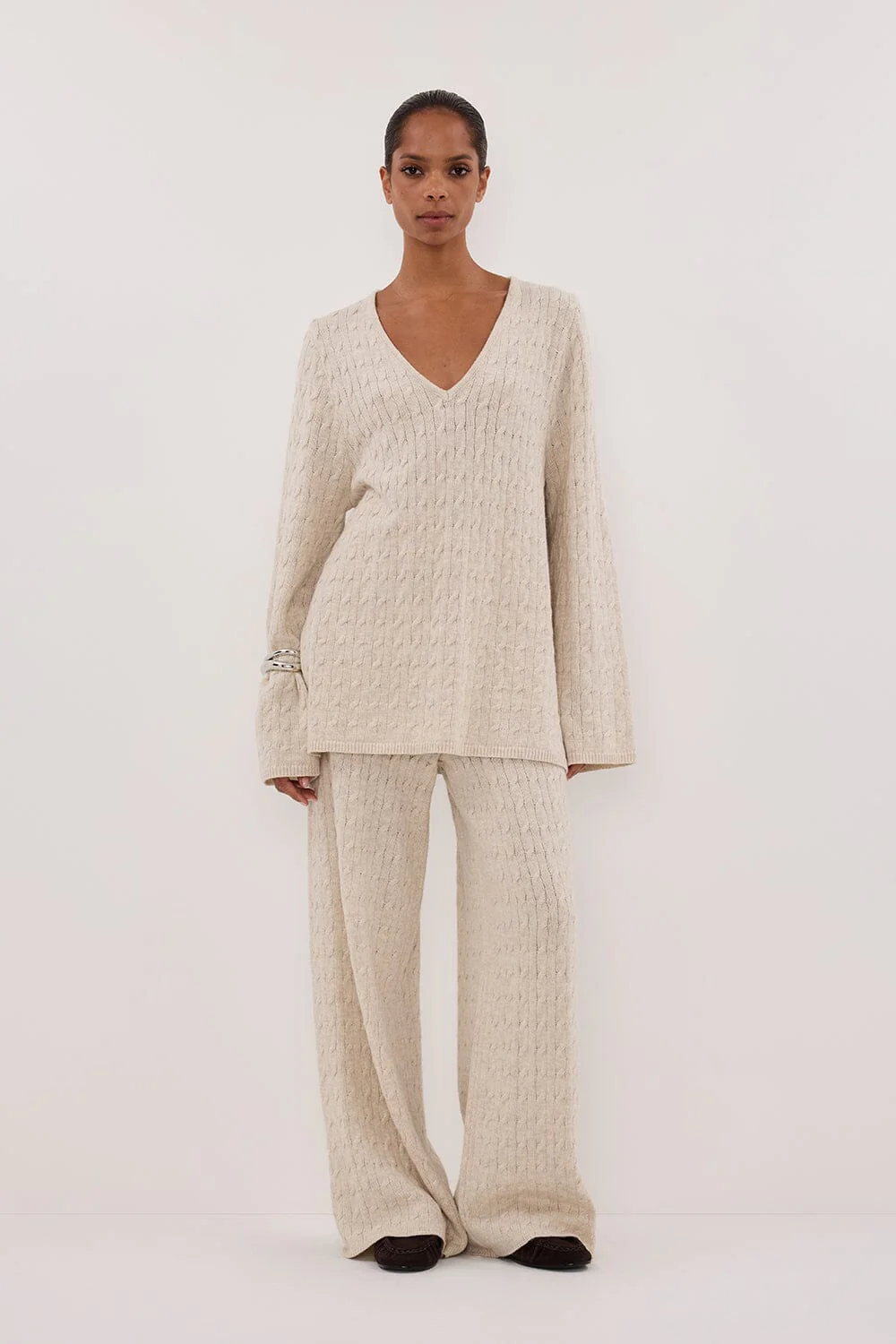 MAREN CHALK CABLE KNIT PANT