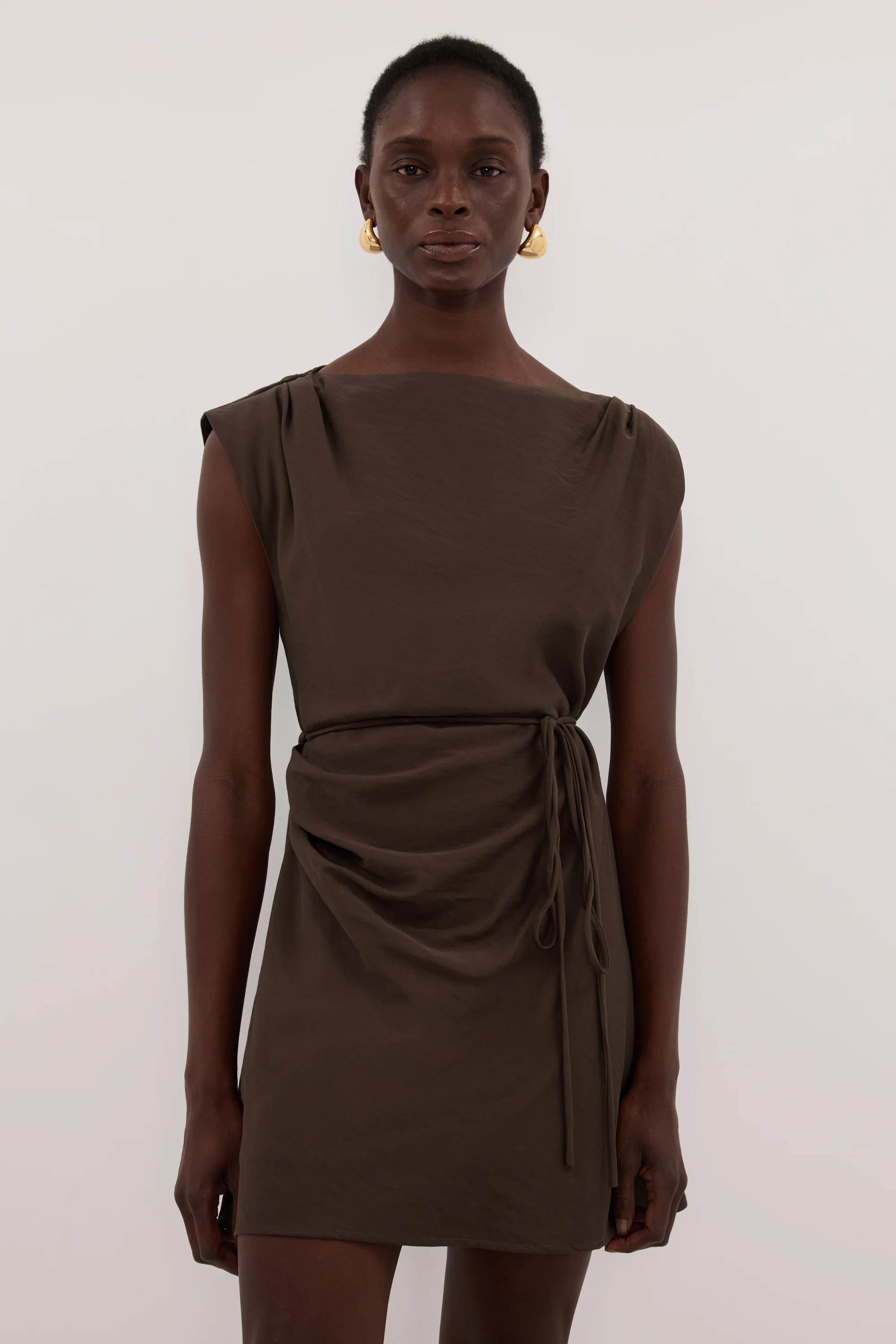 MARMO CHOCOLATE DRAPED MINI DRESS - Image 2
