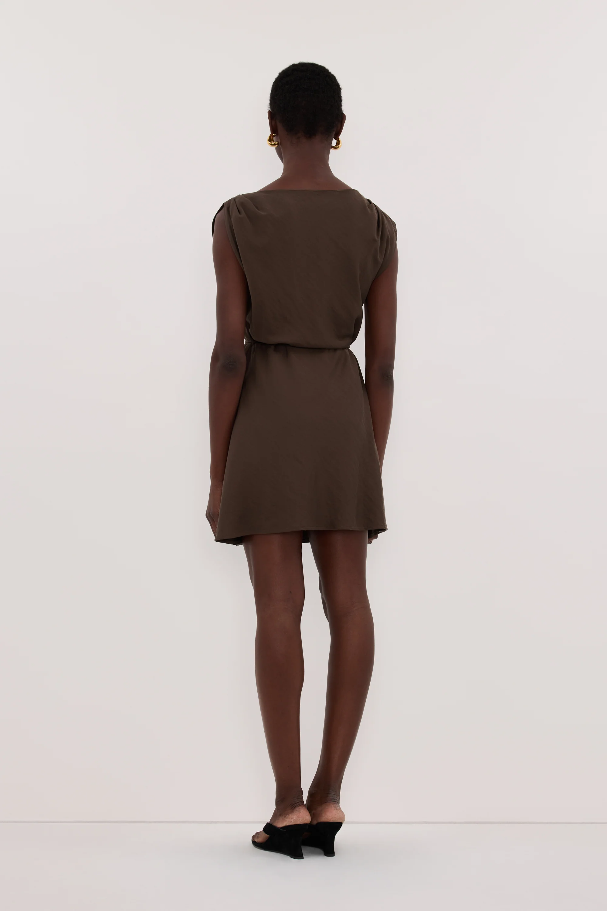 MARMO CHOCOLATE DRAPED MINI DRESS - Image 4