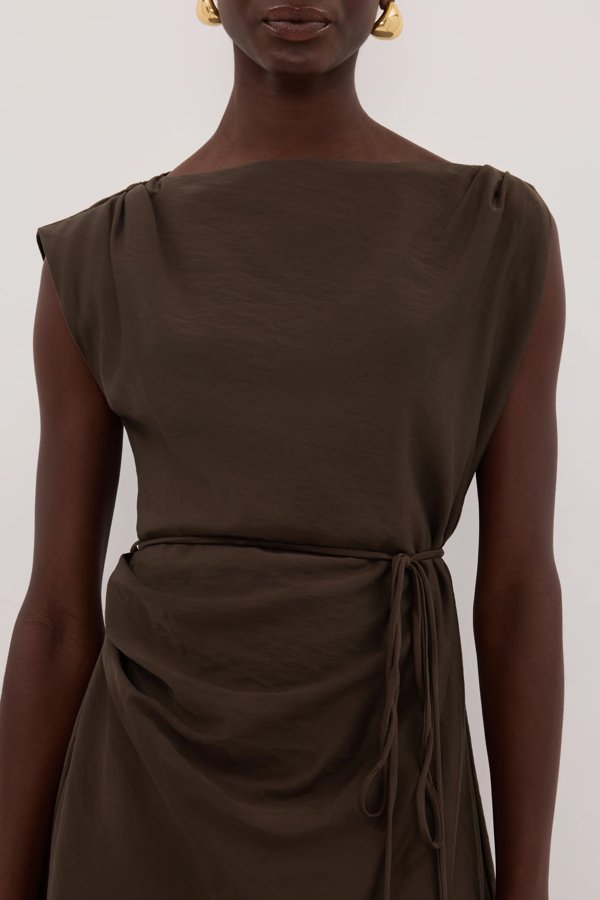 MARMO CHOCOLATE DRAPED MINI DRESS - Image 5
