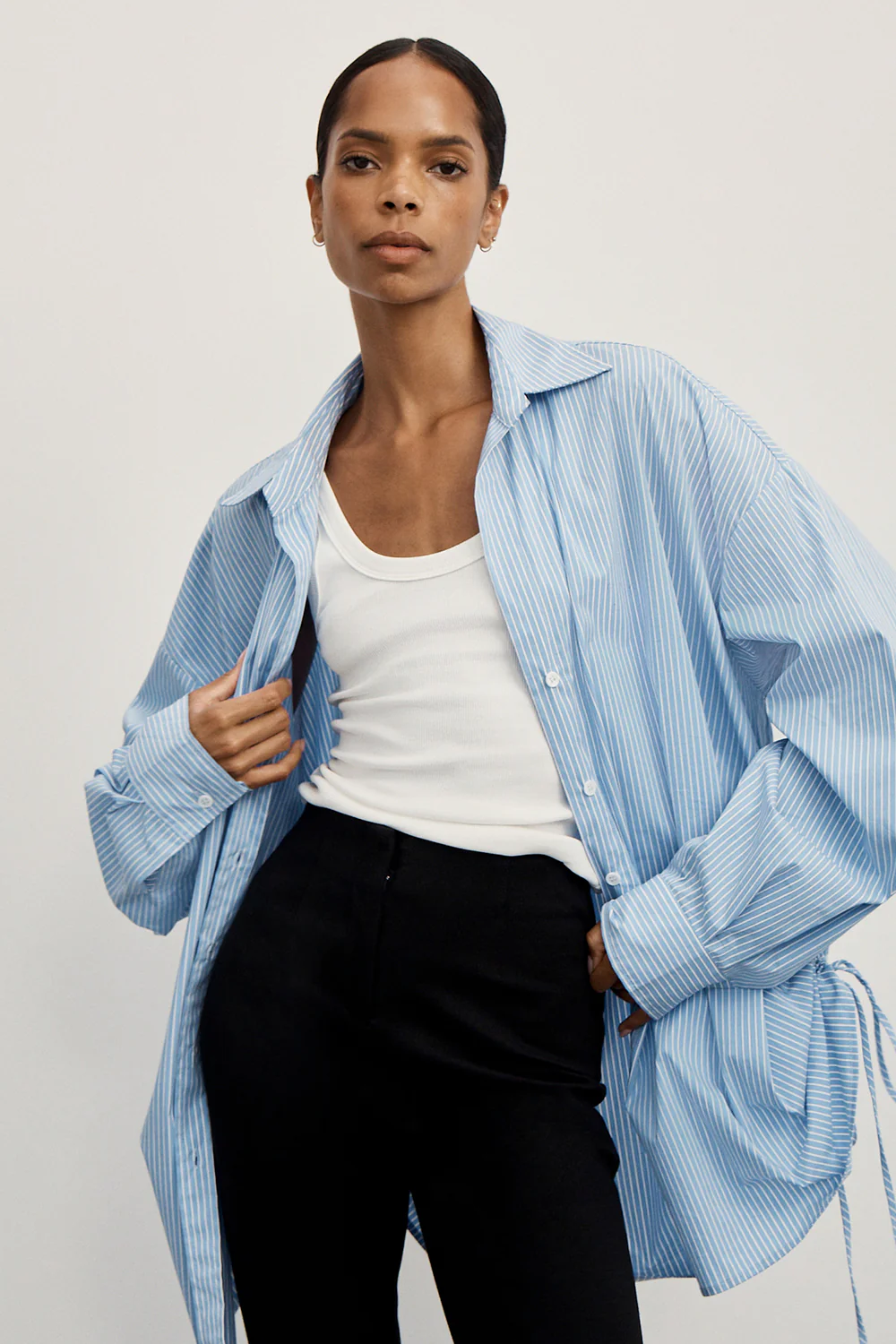 MATHILDE BLUE STRIPE SIDE TIE SHIRT - Image 2