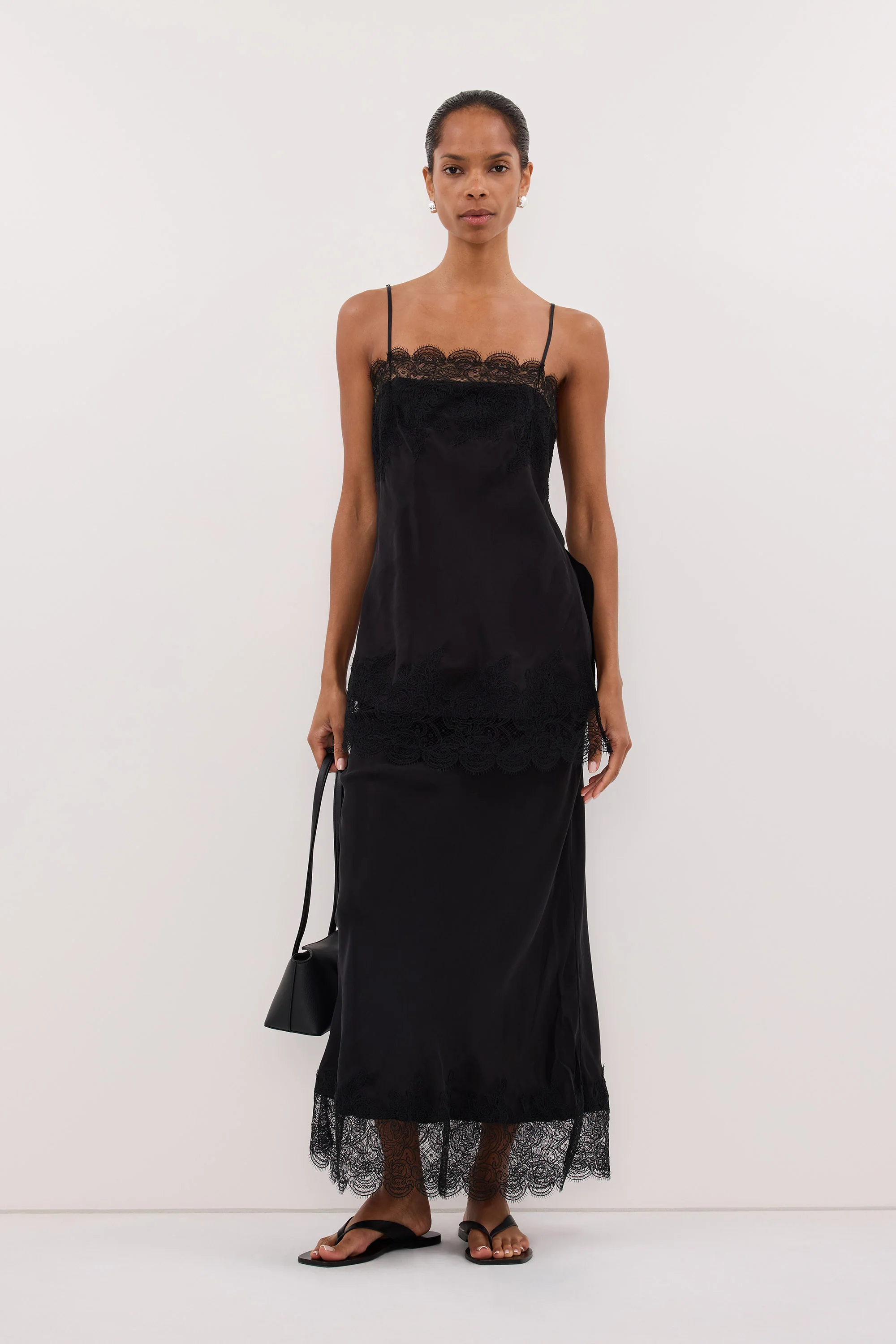 MINA BLACK CUPRO LACE MIDI SKIRT - Image 3
