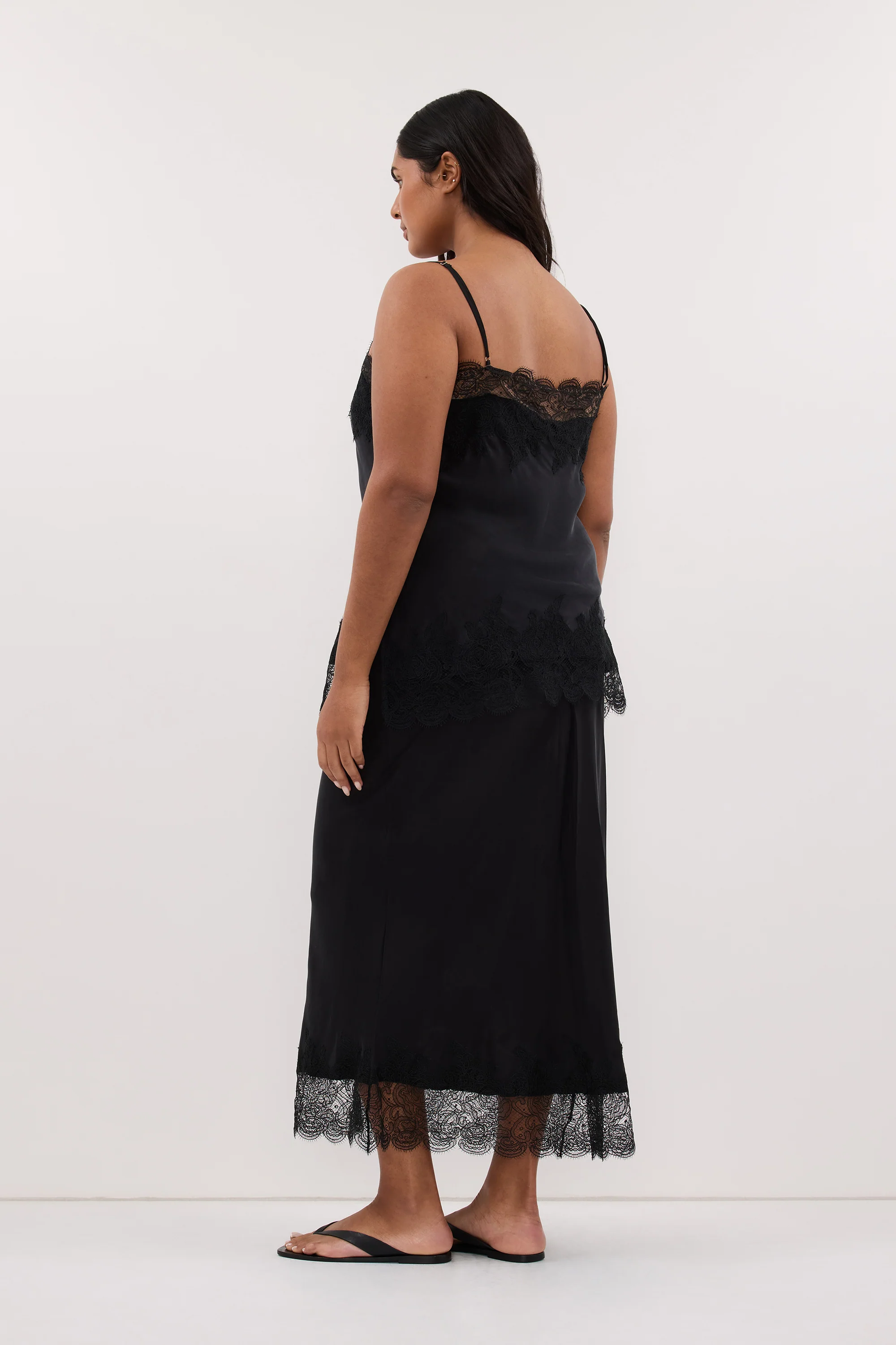 MINA BLACK CUPRO LACE MIDI SKIRT - Image 7