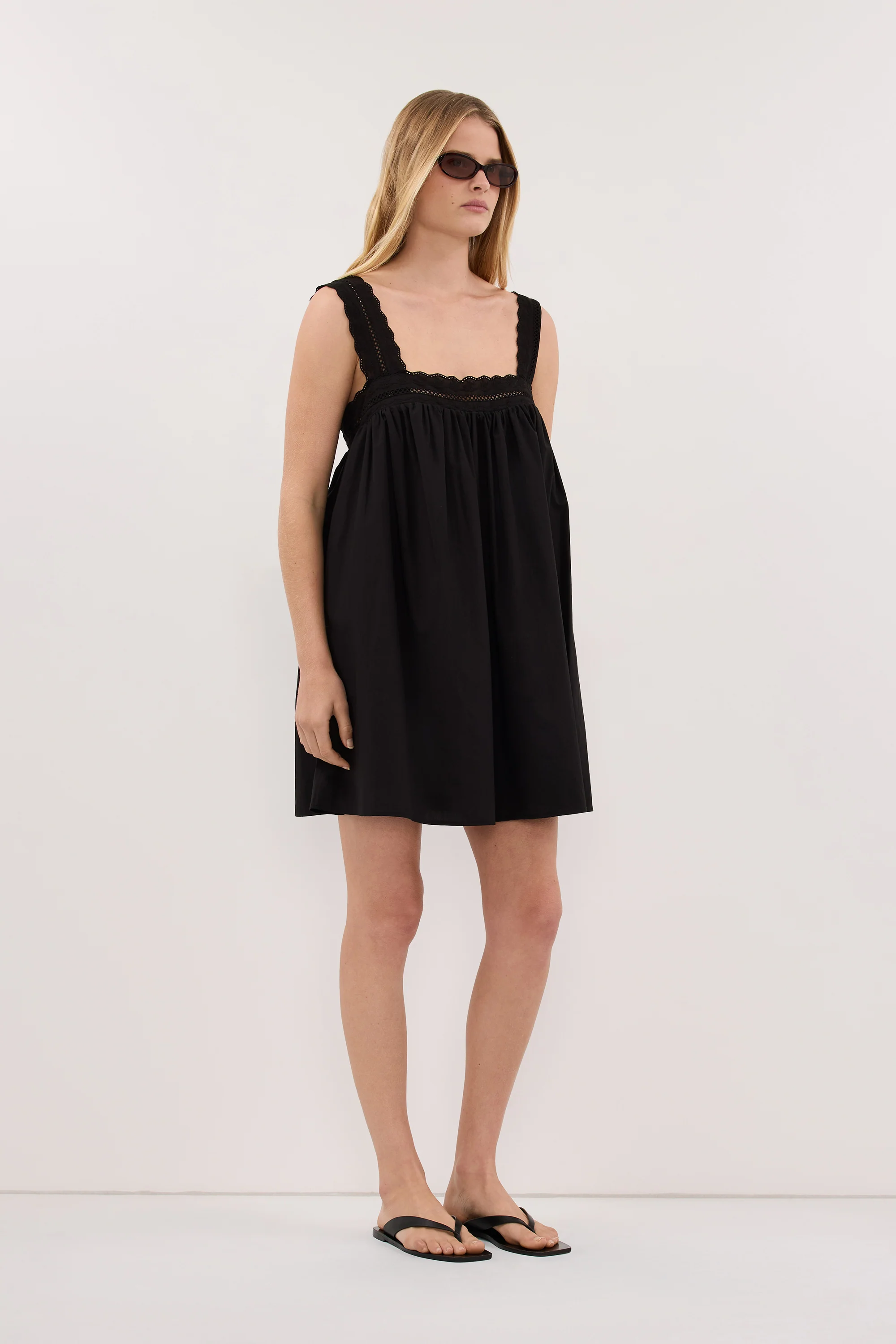 MIRANDA BLACK LACE TRIM MINI DRESS - Image 3
