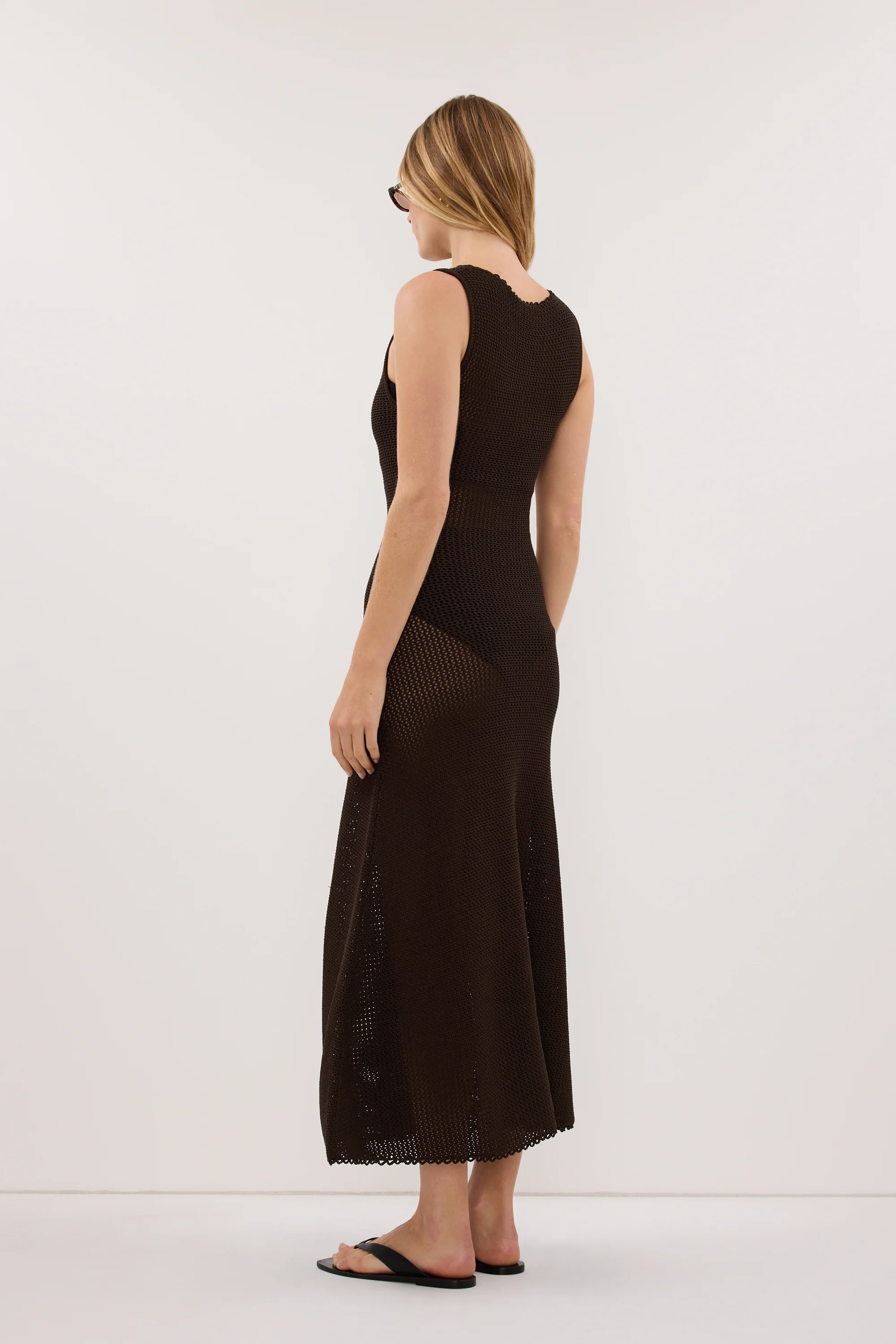 NALIA BLACK OLIVE OPEN KNIT MIDI DRESS - Image 4