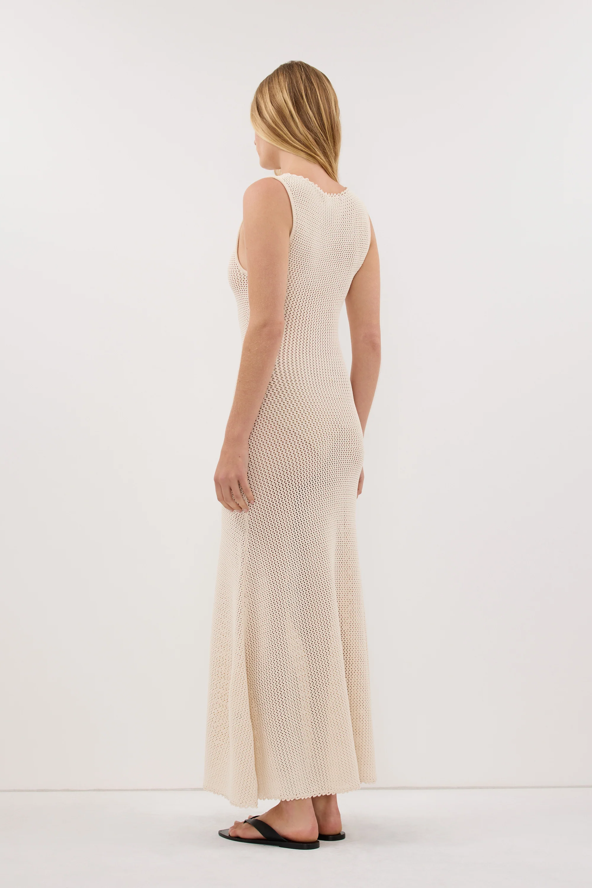NALIA NATURAL OPEN KNIT MIDI DRESS - Image 3