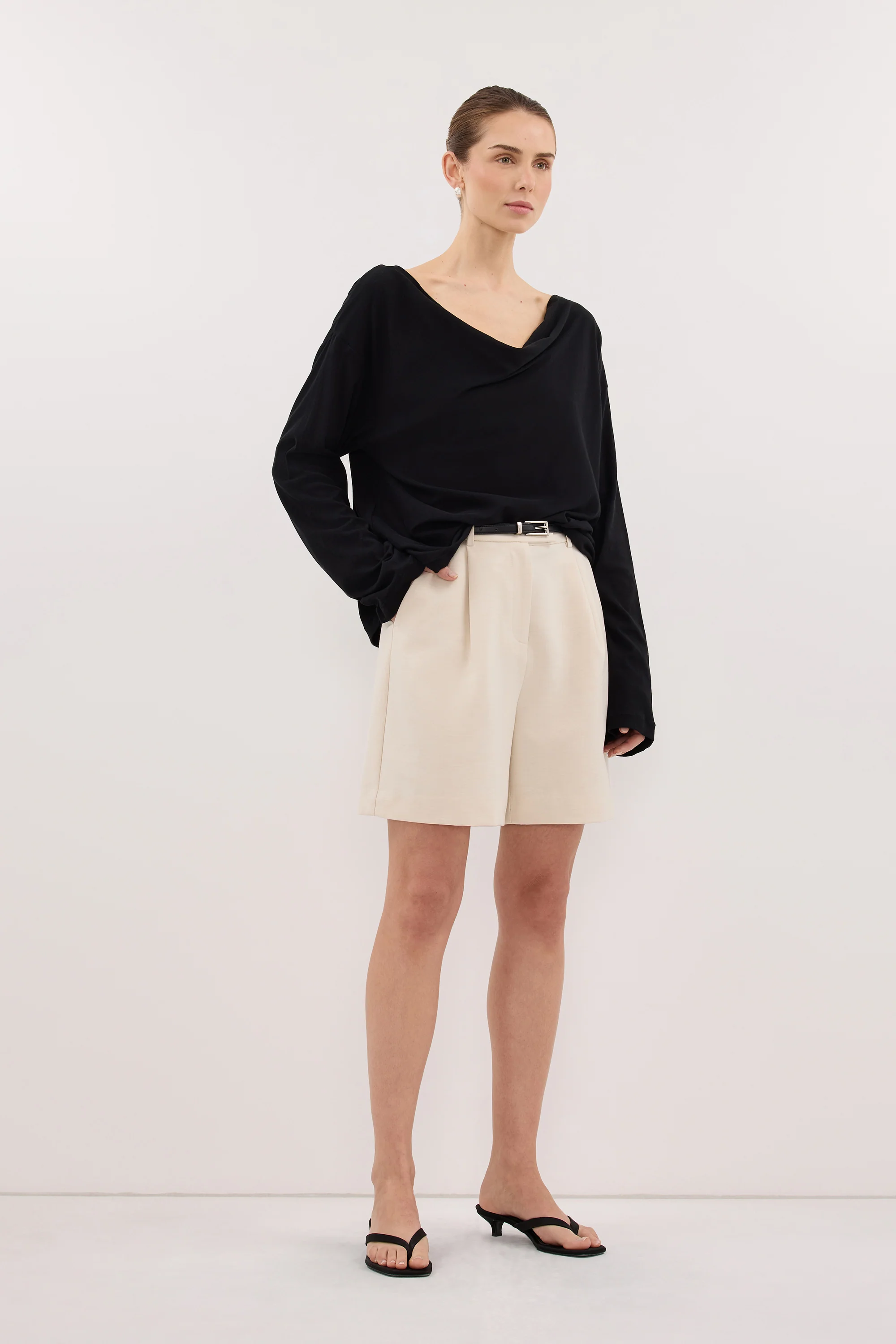ORELIA BLACK COWL NECK SLEEVED TOP - Image 3