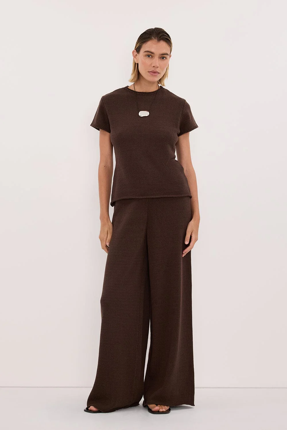 ORIA BURNT CHOC COTTON KNIT PANT - Image 4