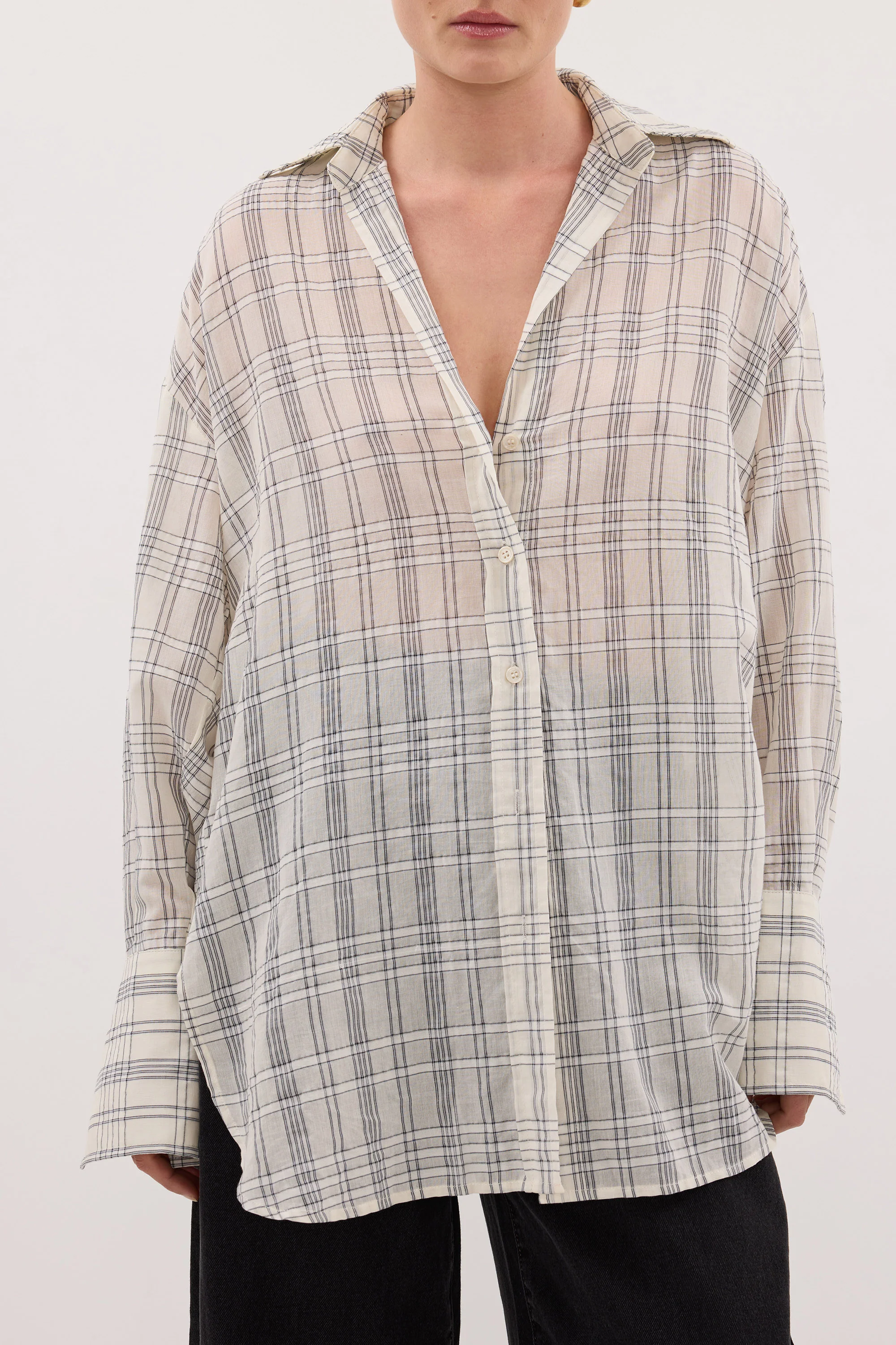 PETRA OFF WHITE CHECK SHIRT - Image 5