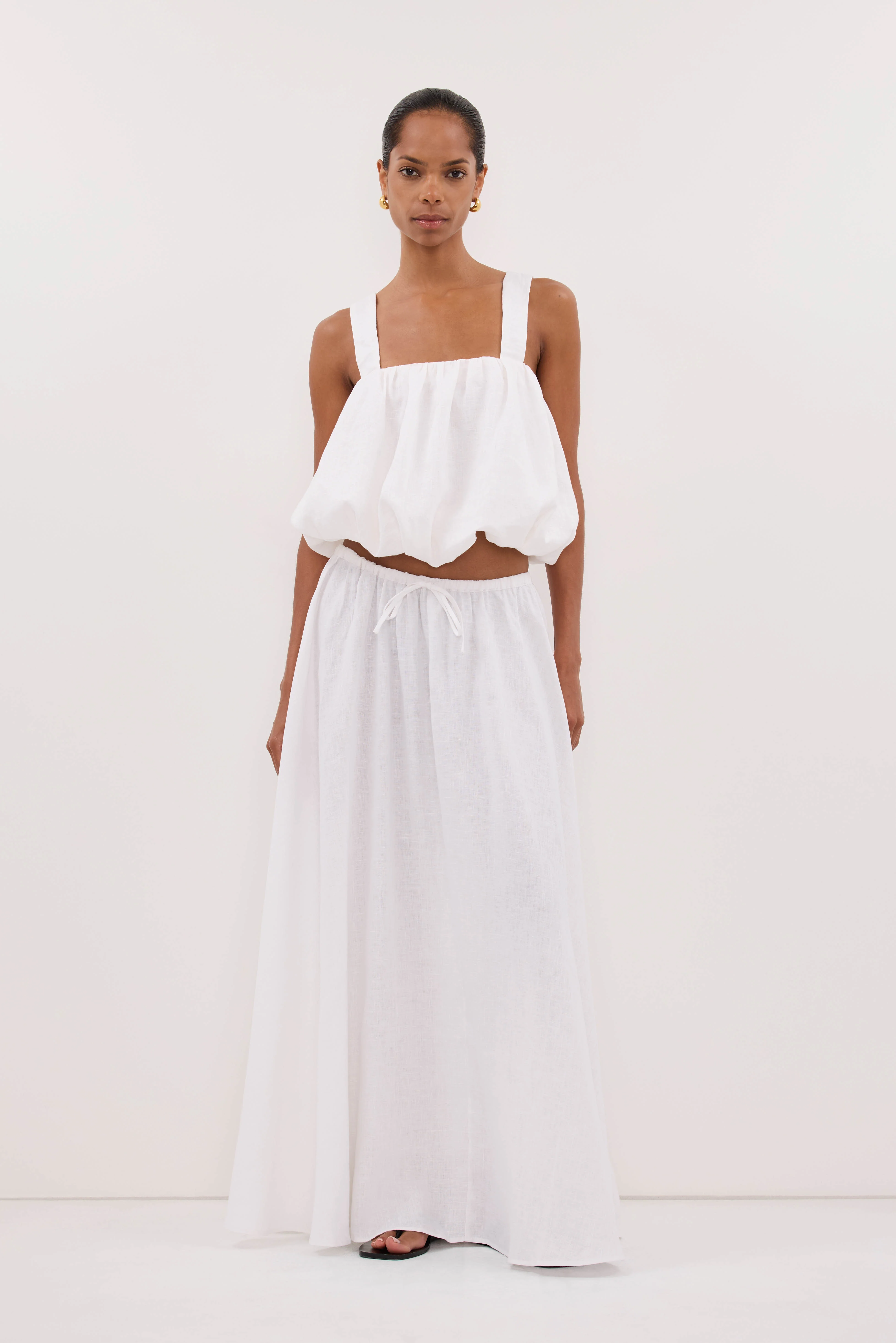 RAVELLO WHITE LINEN MIDI SKIRT - Image 6