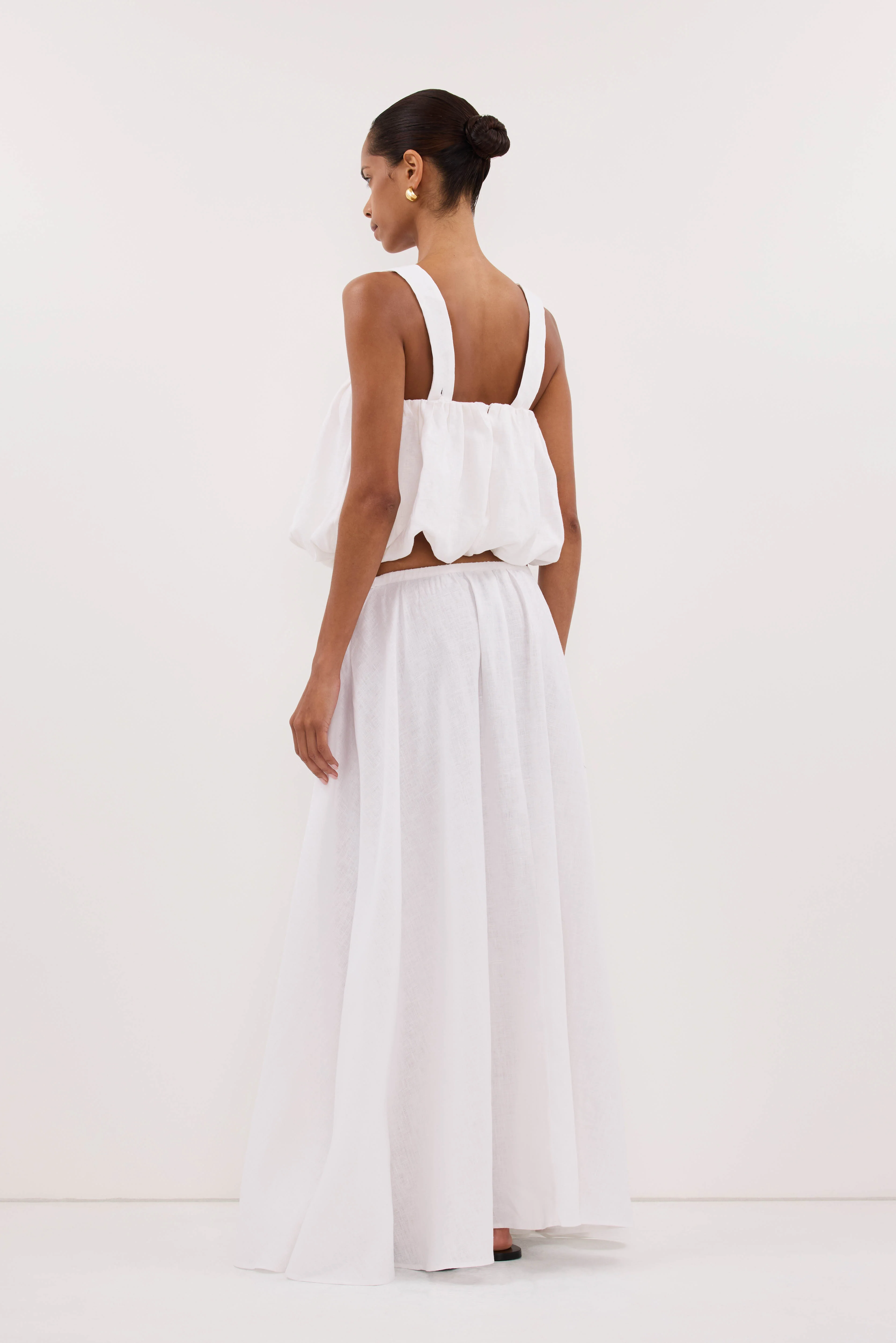 RAVELLO WHITE LINEN MIDI SKIRT - Image 7
