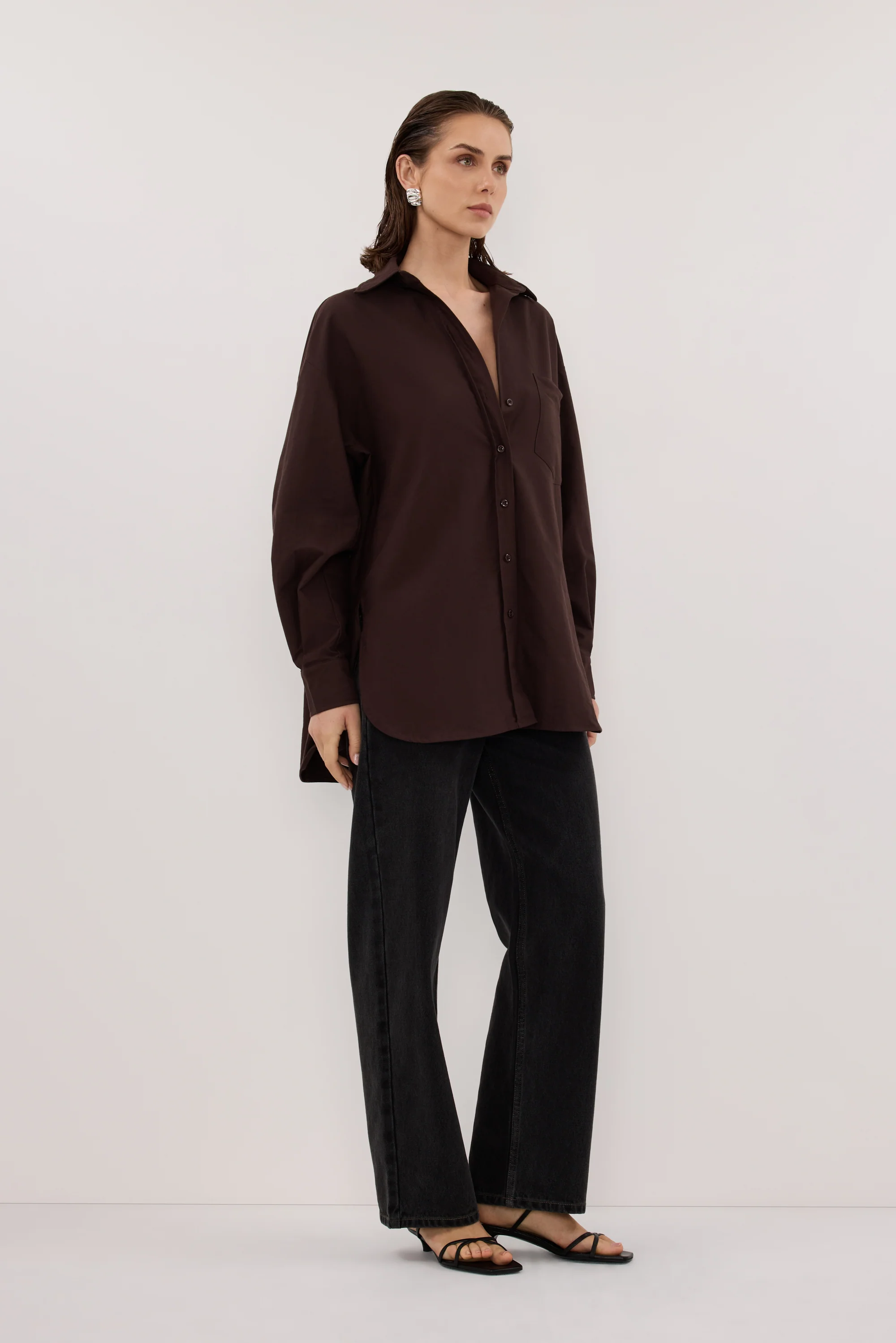RHEA 2.0 BURNT CHOC OVERSIZED COTTON SHIRT - Image 3
