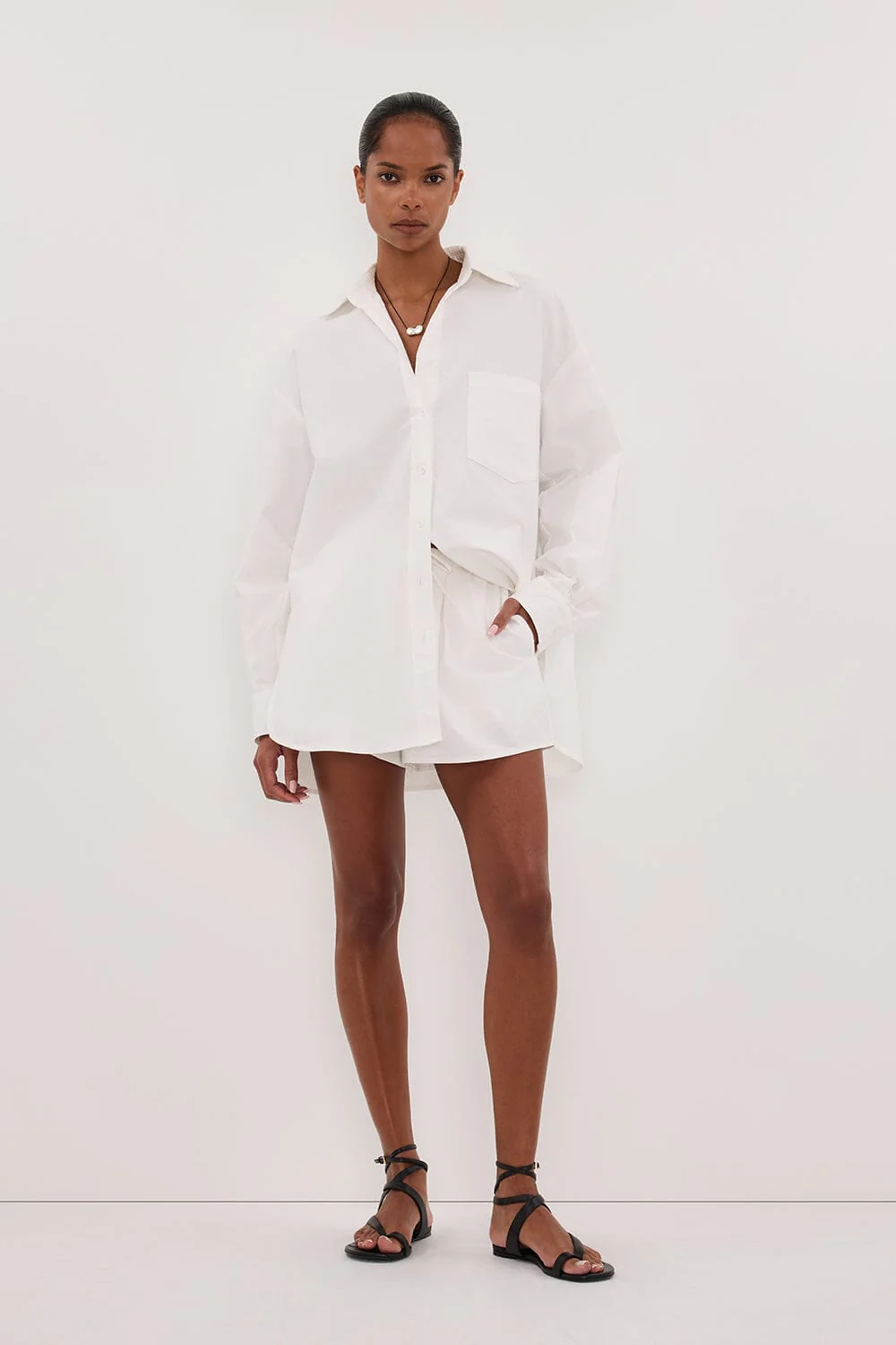 RHEA WHITE COTTON DRAWSTRING SHORT