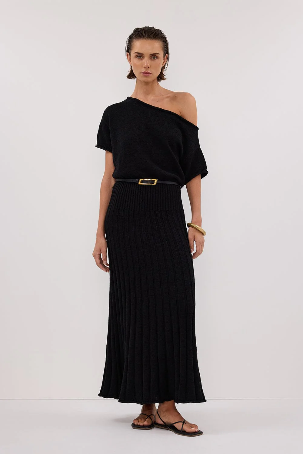 RICK BLACK ASYM KNIT MIDI DRESS