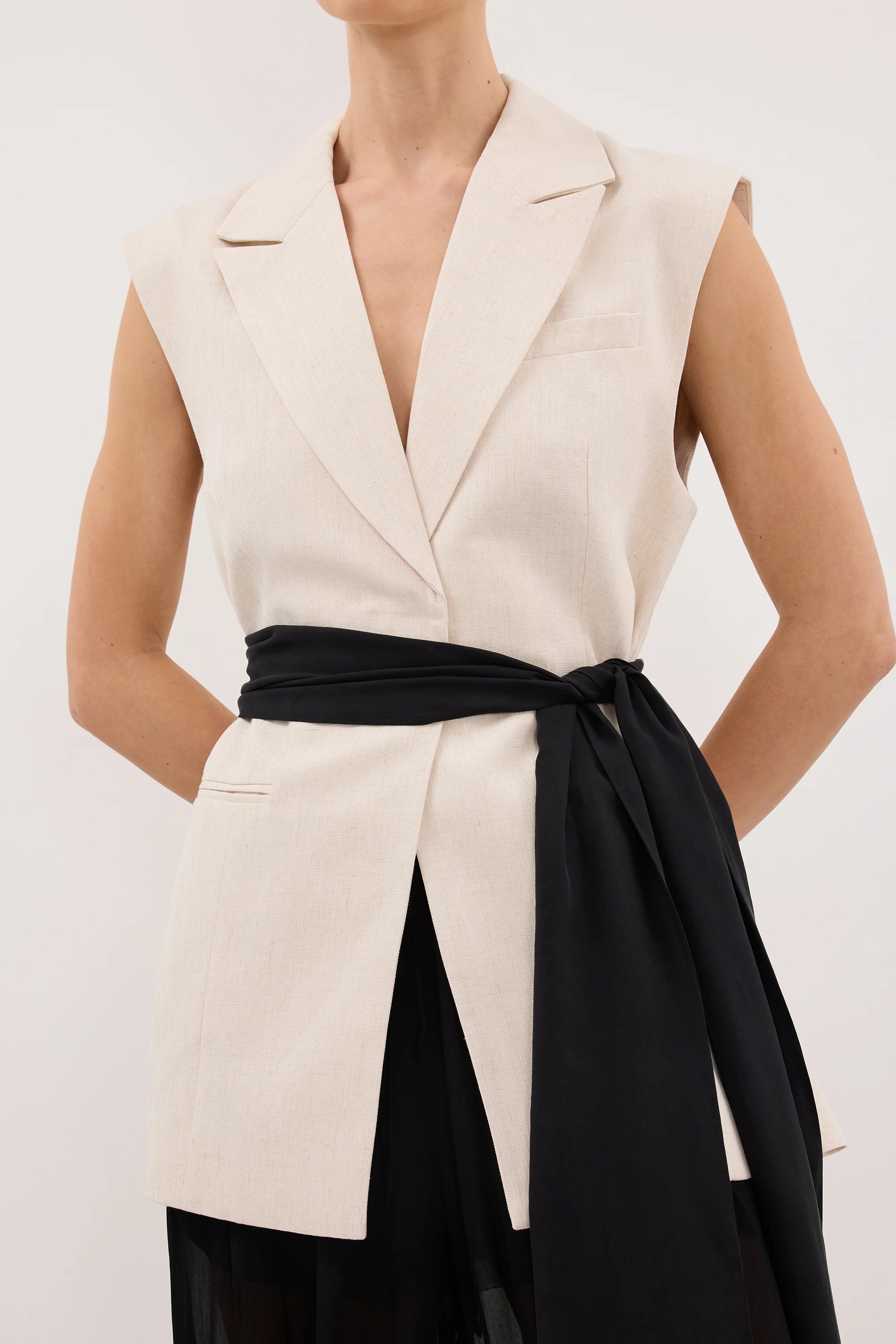 ROSALIE CREAM MARLE WRAP VEST - Image 6