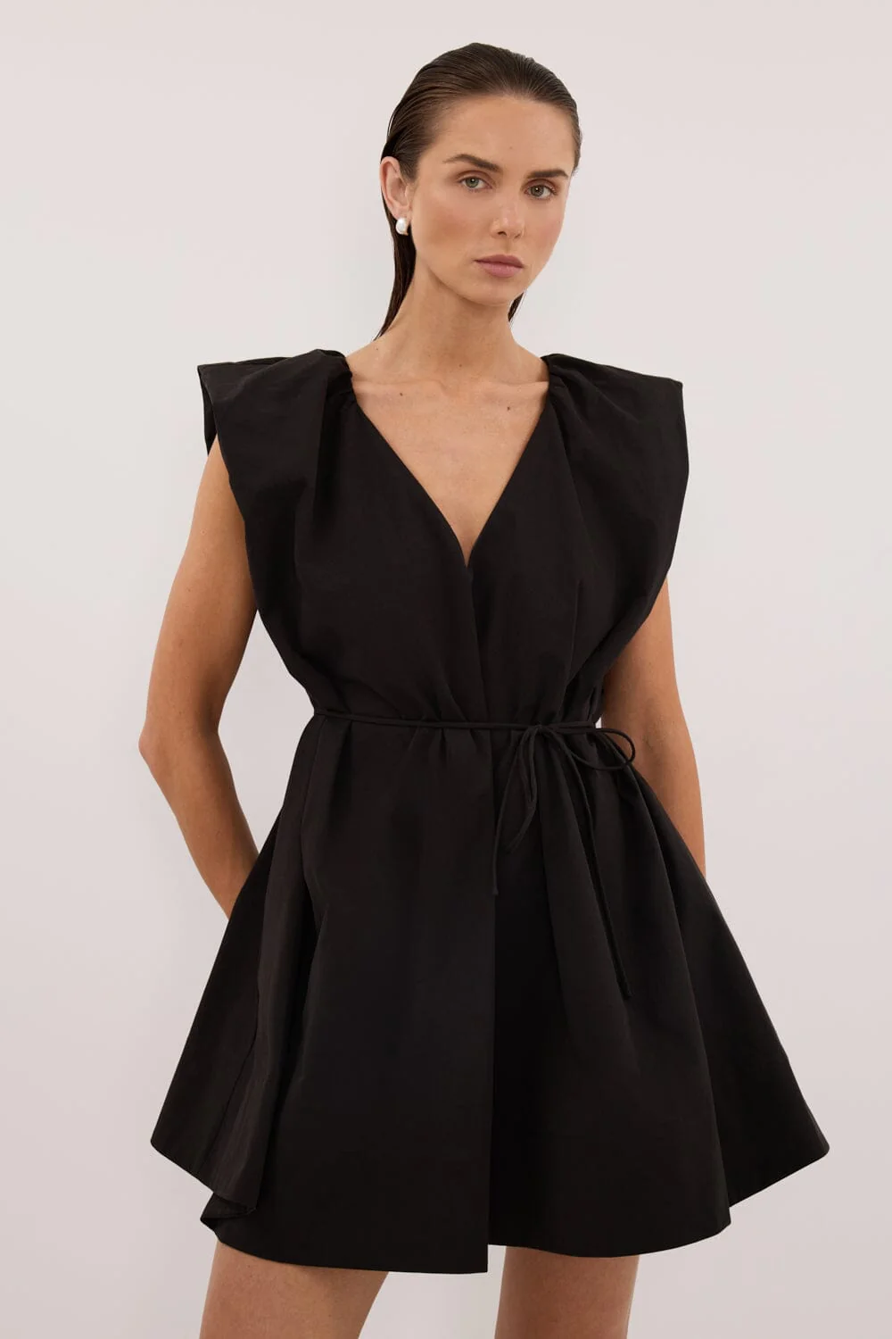 SABRE BLACK COTTON MINI DRESS - Image 2