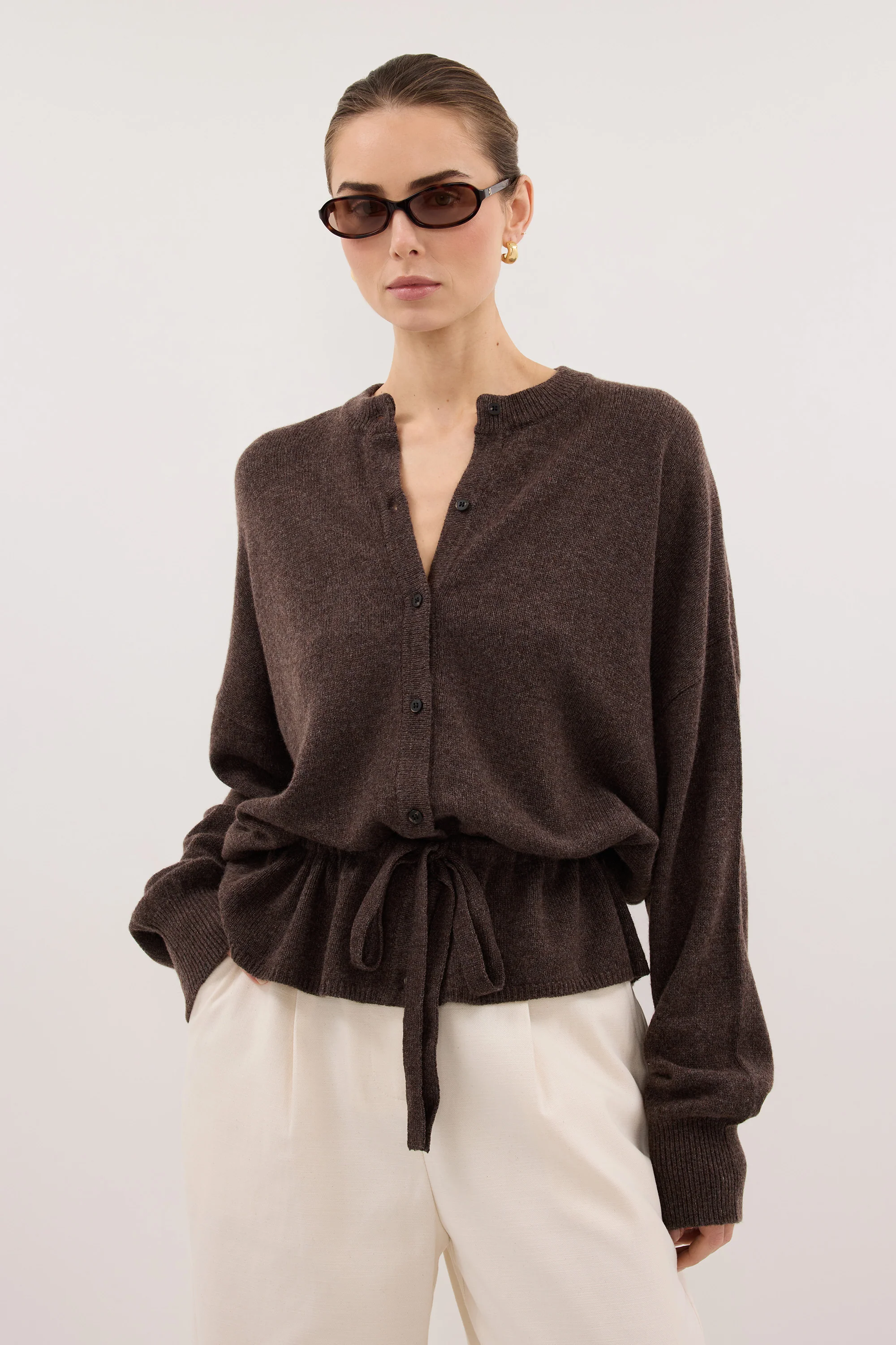 SAILOR CHOC MARLE BELTED CARDIGAN - Image 2