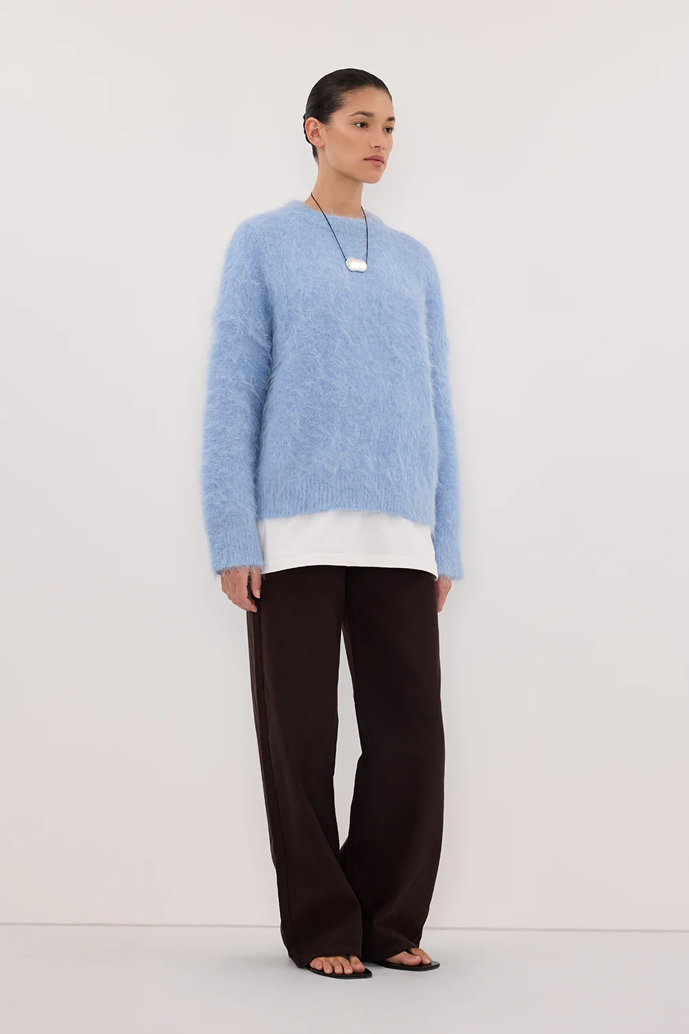 SALMA DUSTY BLUE CREW NECK KNIT JUMPER - Image 3