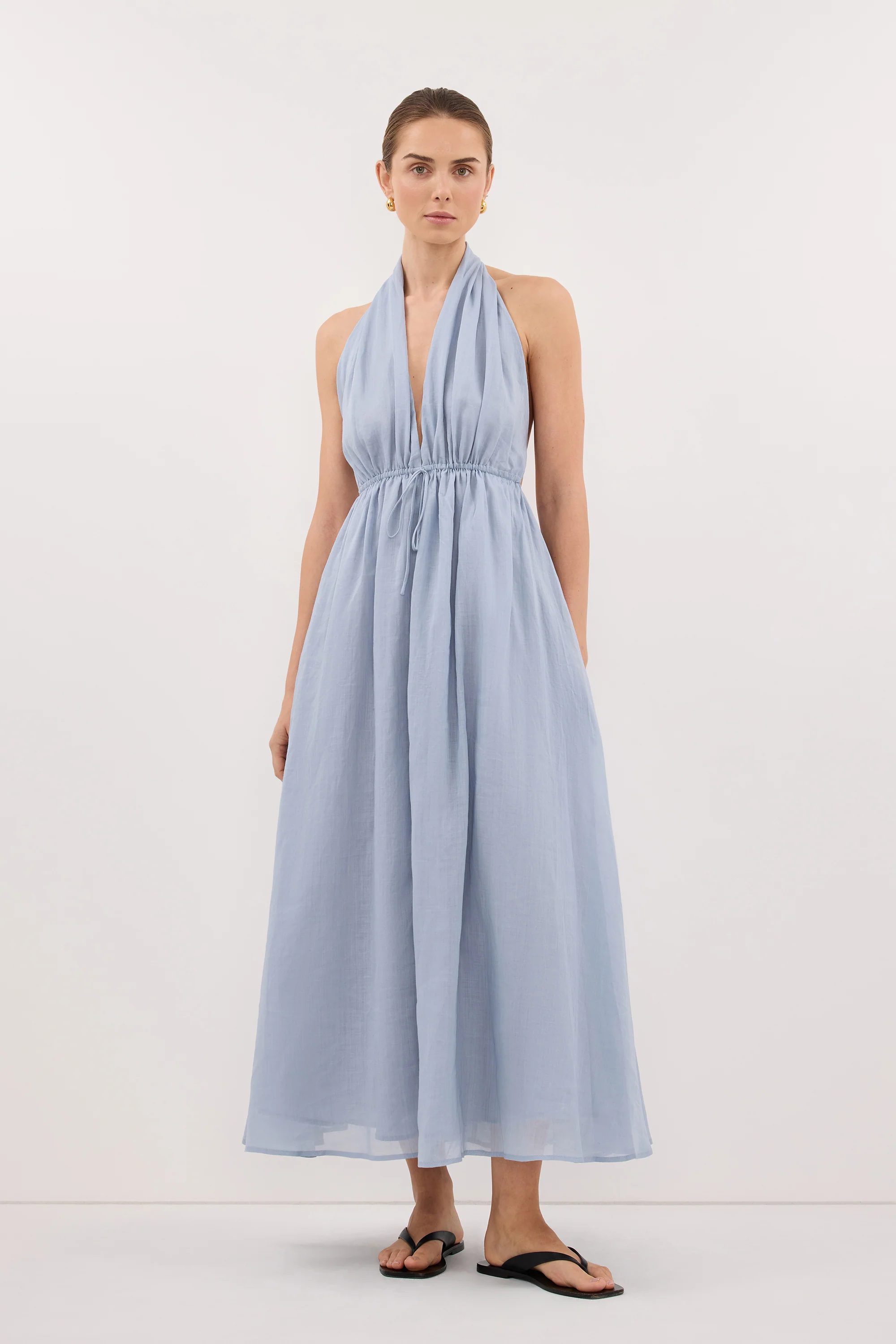 SAMMI DUSTY BLUE RAMIE MIDI DRESS