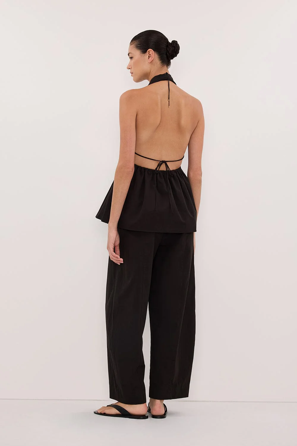 SCOUT BLACK COTTON BARREL LEG PANT - Image 3