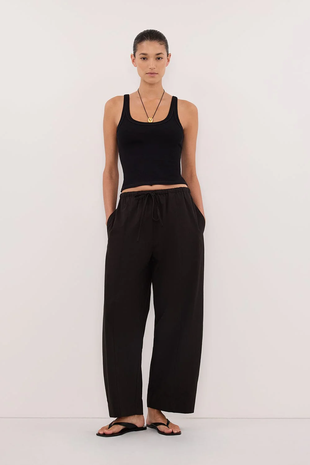 SCOUT BLACK COTTON BARREL LEG PANT - Image 5