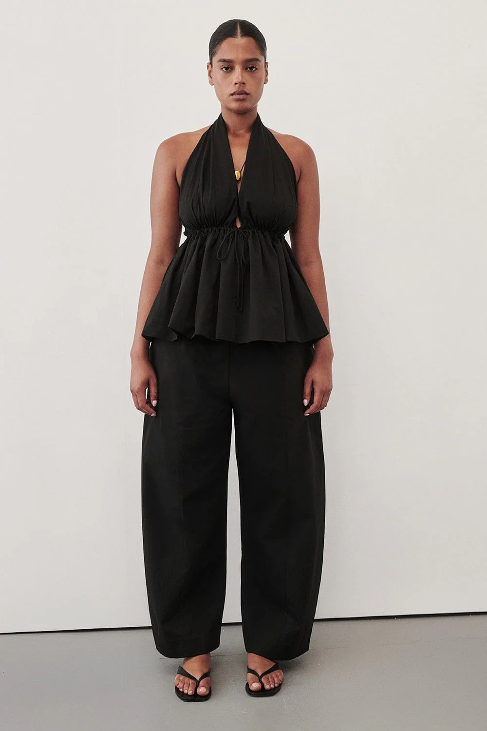 SCOUT BLACK COTTON BARREL LEG PANT - Image 7