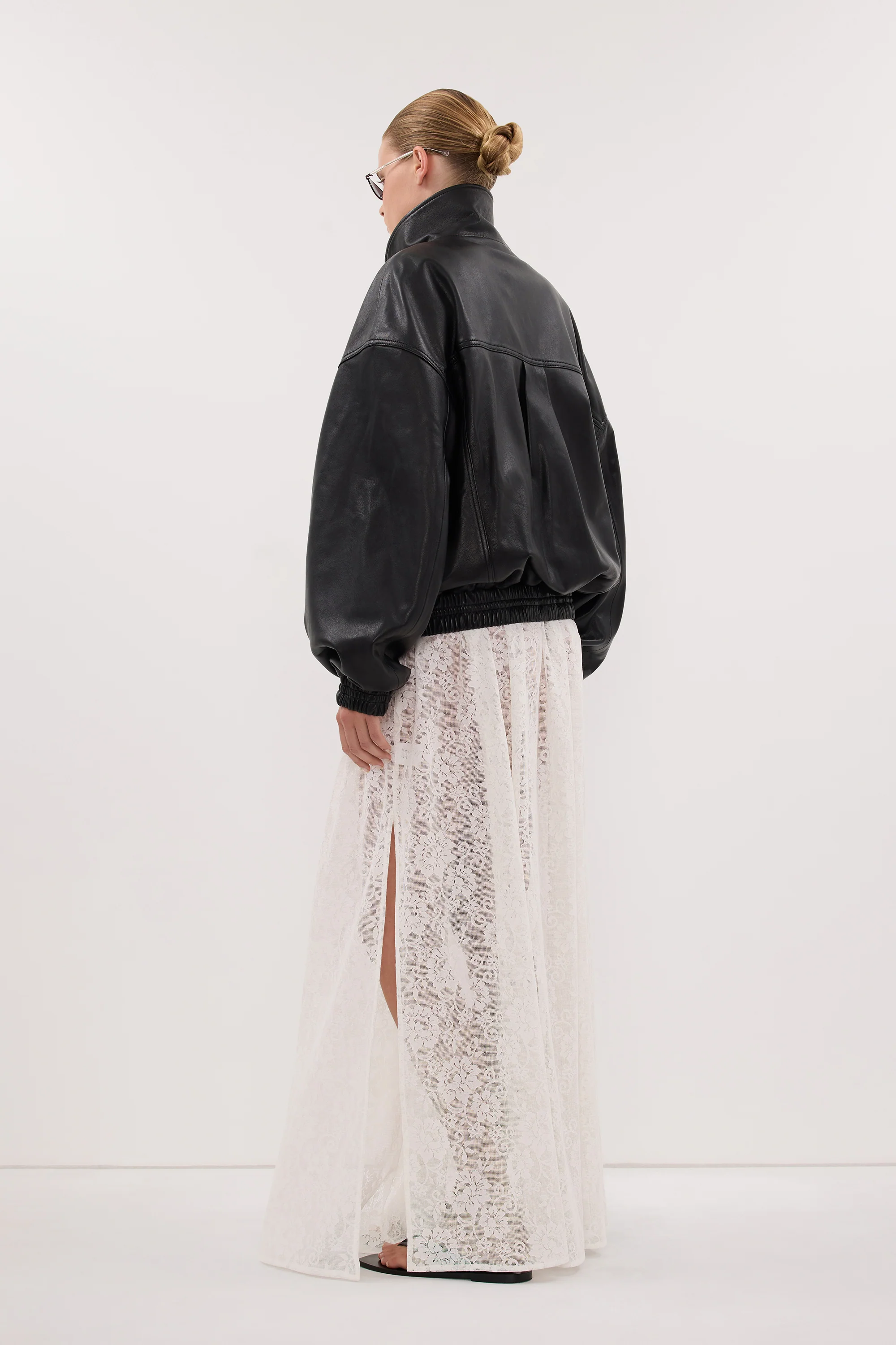 SERIN BLACK LEATHER BOMBER JACKET - Image 4