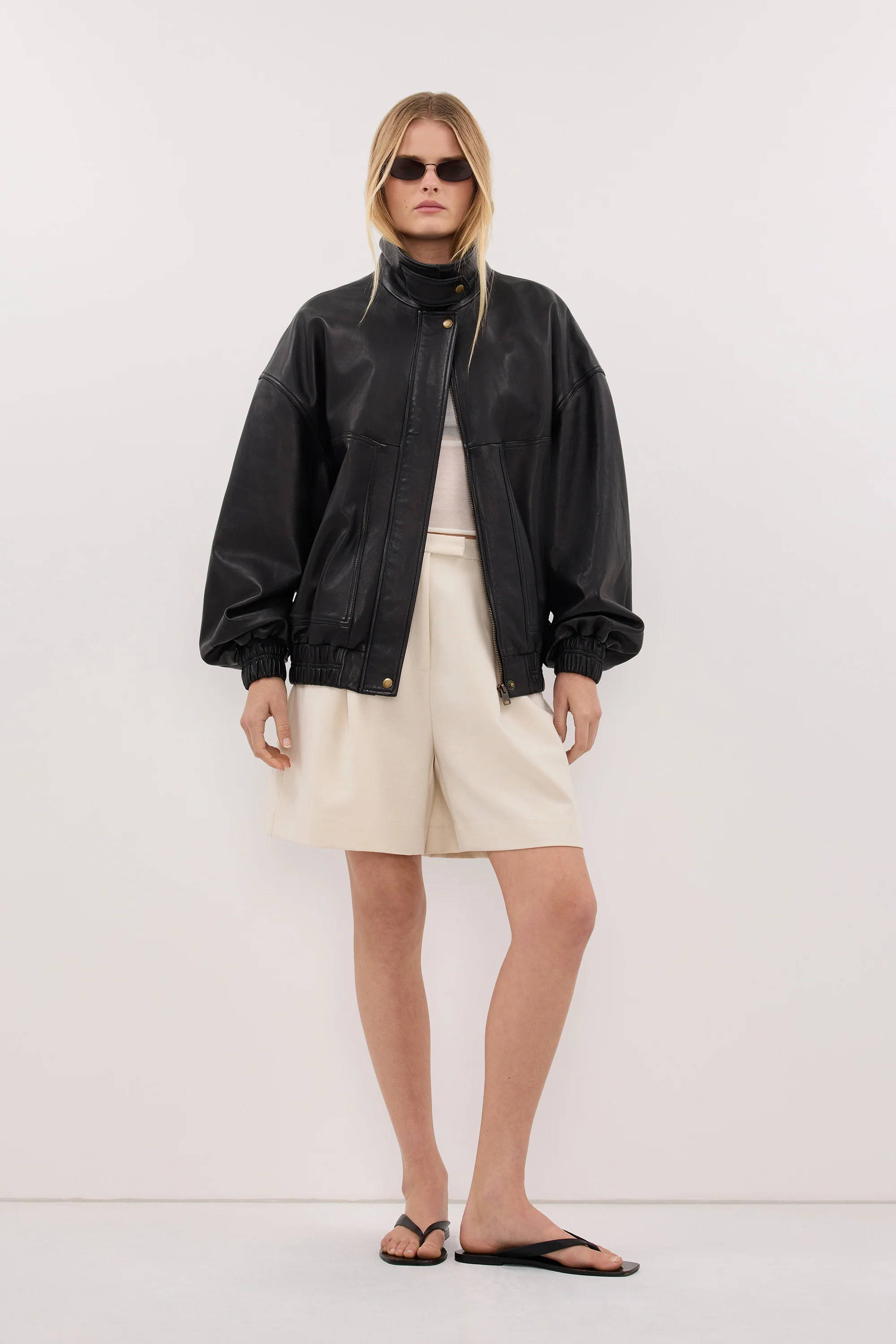SERIN BLACK LEATHER BOMBER JACKET - Image 6