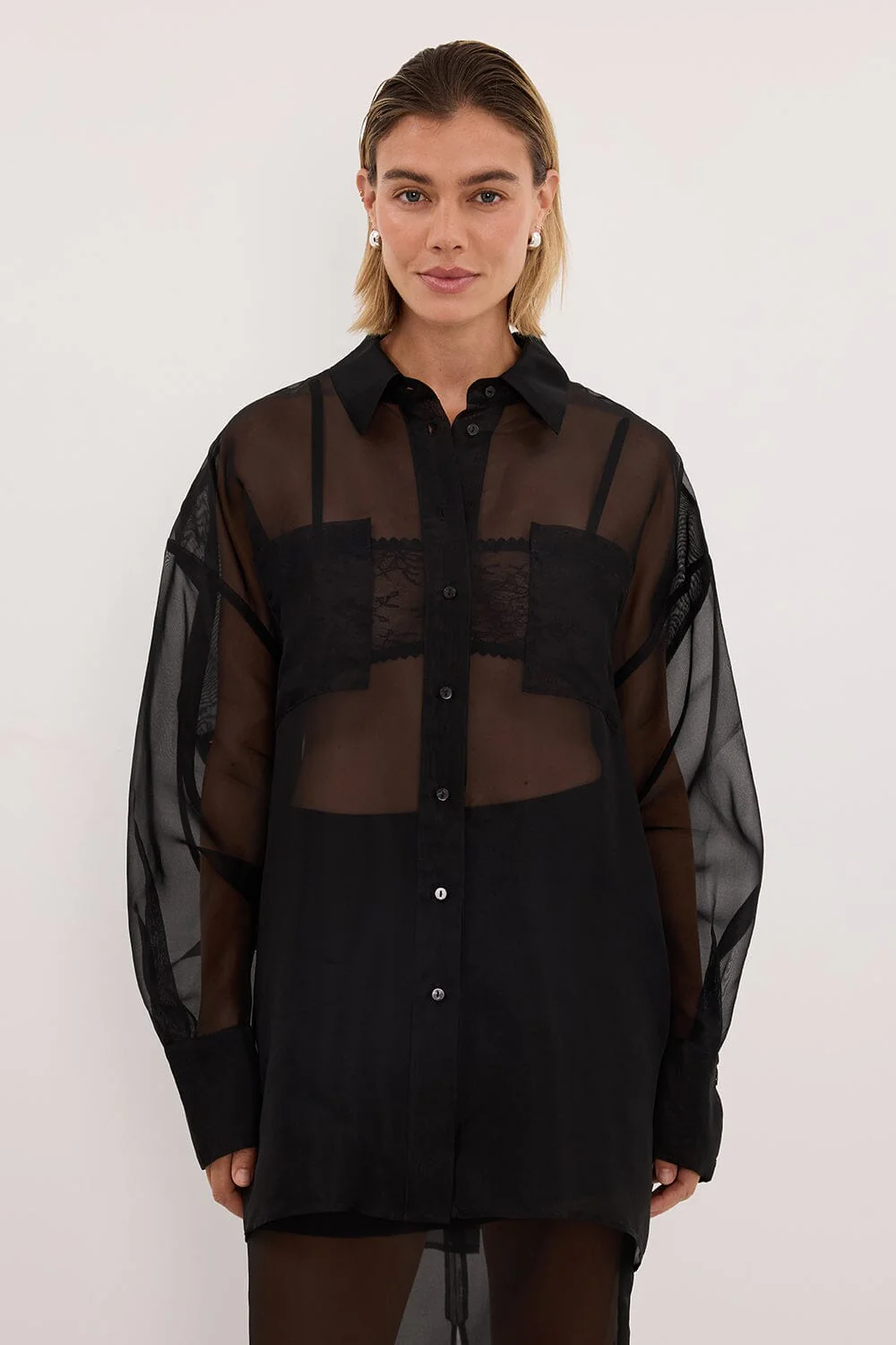 SIAN BLACK SILK ORGANZA SHIRT - Image 2