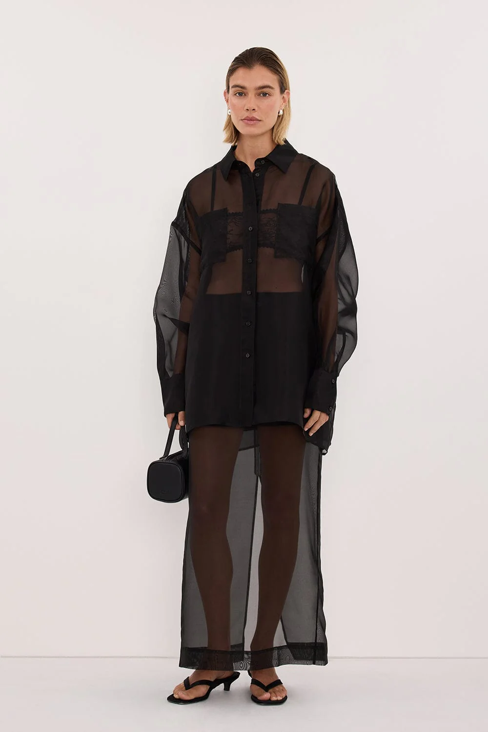 SIAN BLACK SILK ORGANZA SHIRT - Image 3