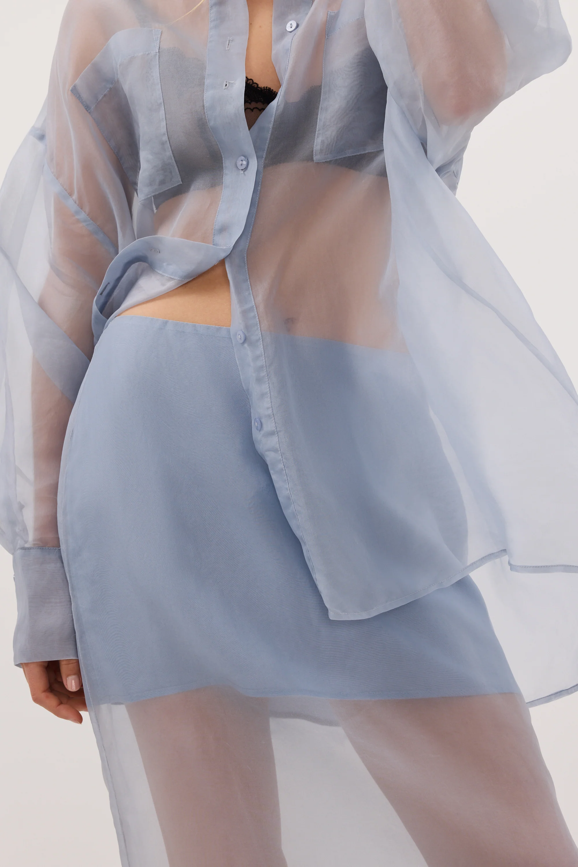 SIAN DUSTY BLUE SILK ORGANZA MIDI SKIRT - Image 6