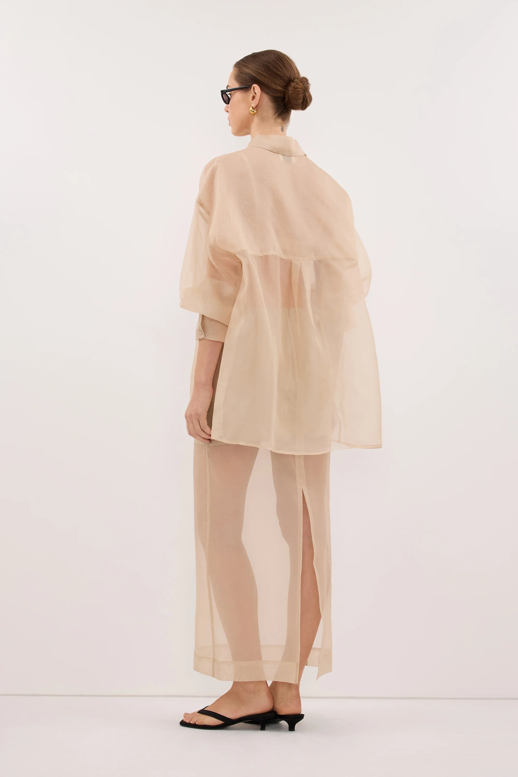 SIAN GOLD SILK ORGANZA MIDI SKIRT - Image 8
