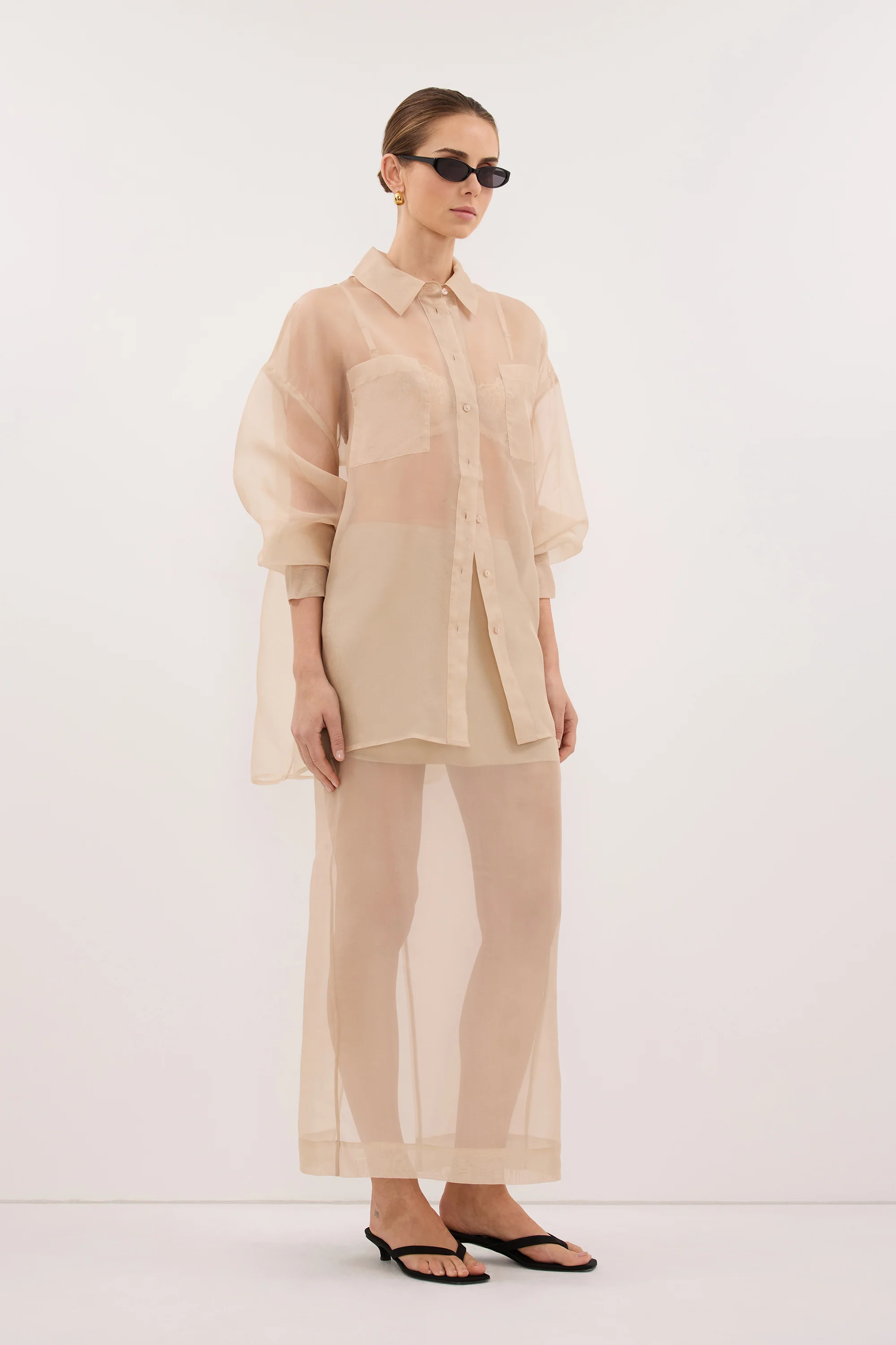 SIAN GOLD SILK ORGANZA SHIRT - Image 3