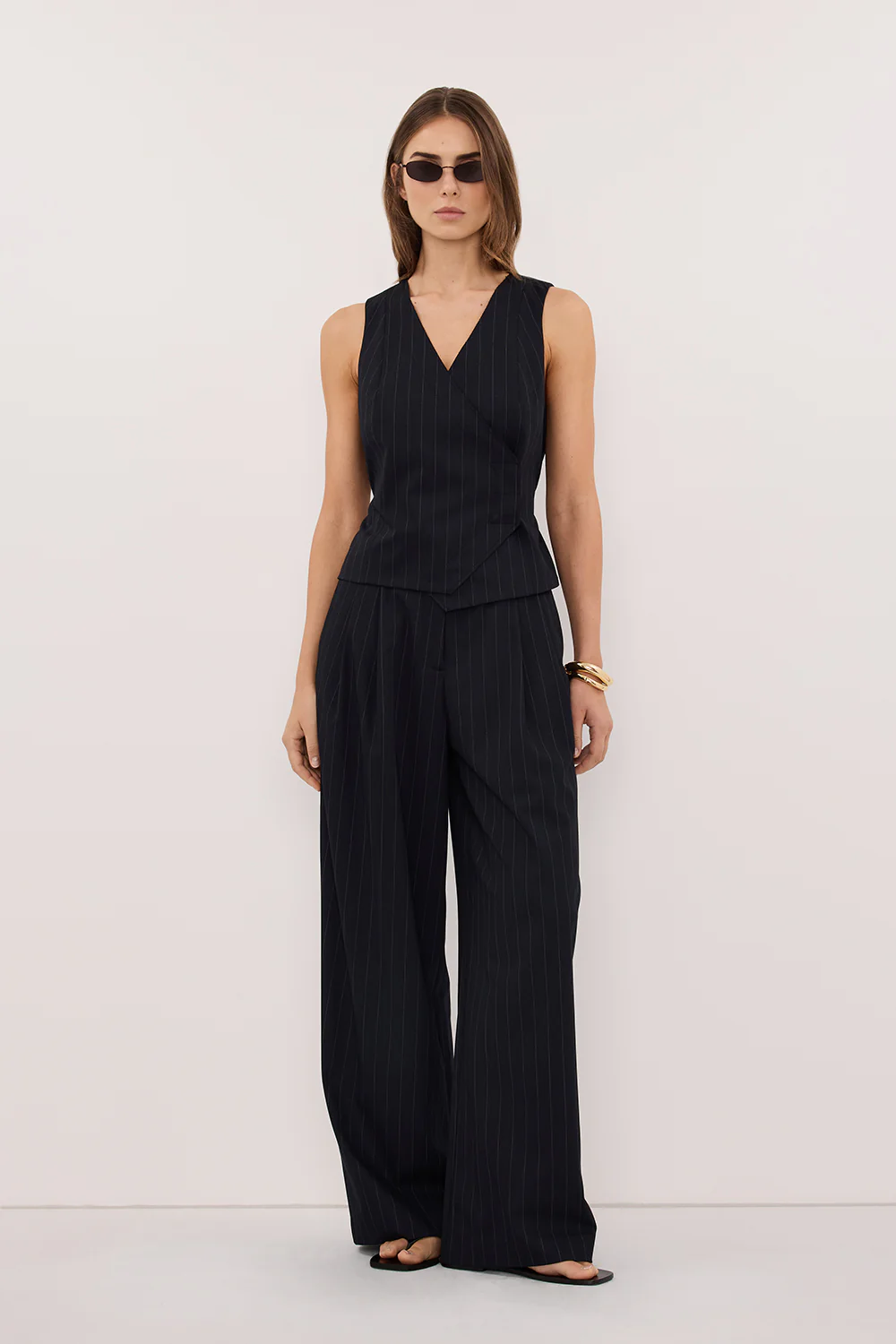 SIAN INK PINSTRIPE ASYM VEST