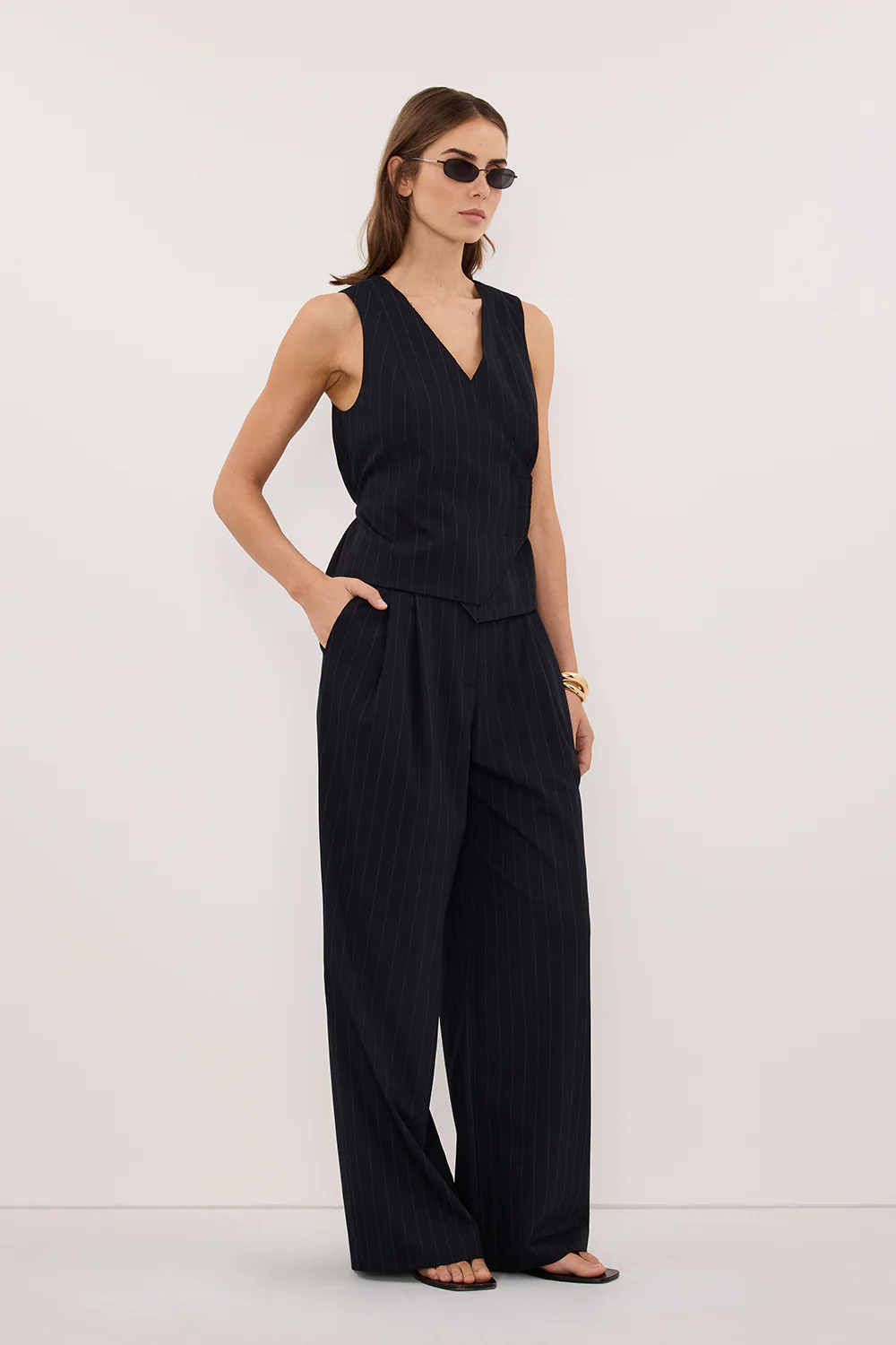 SIAN INK PINSTRIPE ASYM VEST - Image 3